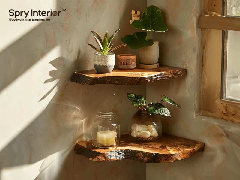 Natural Wood Floating Corner Shelf