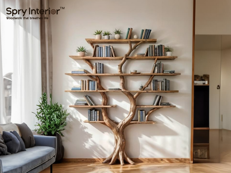 Minimalist Decorating Living Room - Achieving Serenity with a Tree Bookshelf