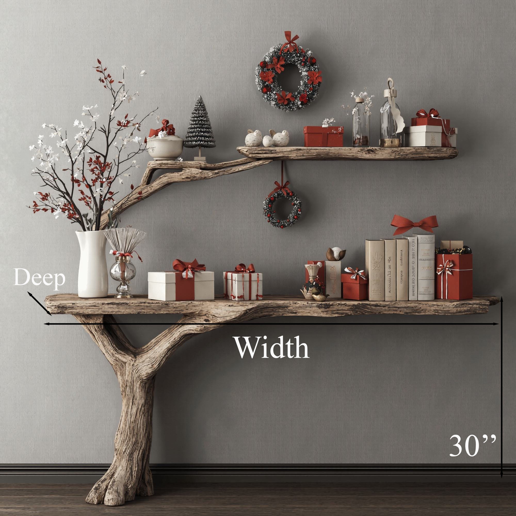 Reclaimed Wood Console Table With Tree Bookshelf SINLCM002