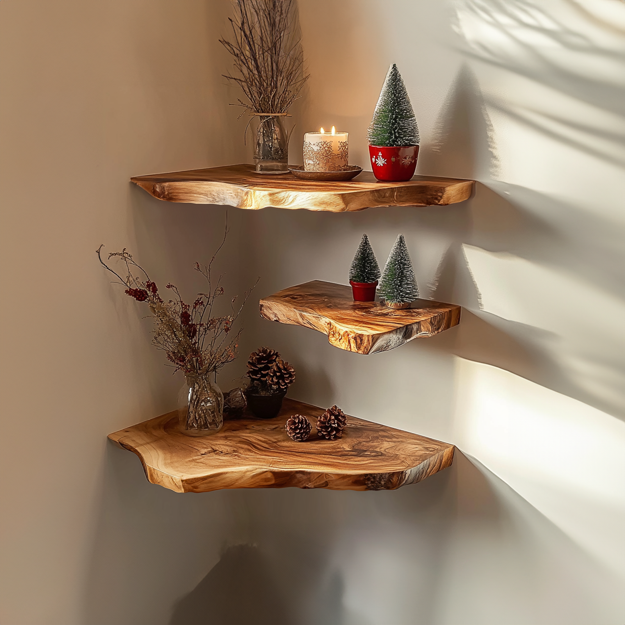 Oak Floating Corner Shelf Rustic Floating Shelf Christmas Gifts SINLCM014