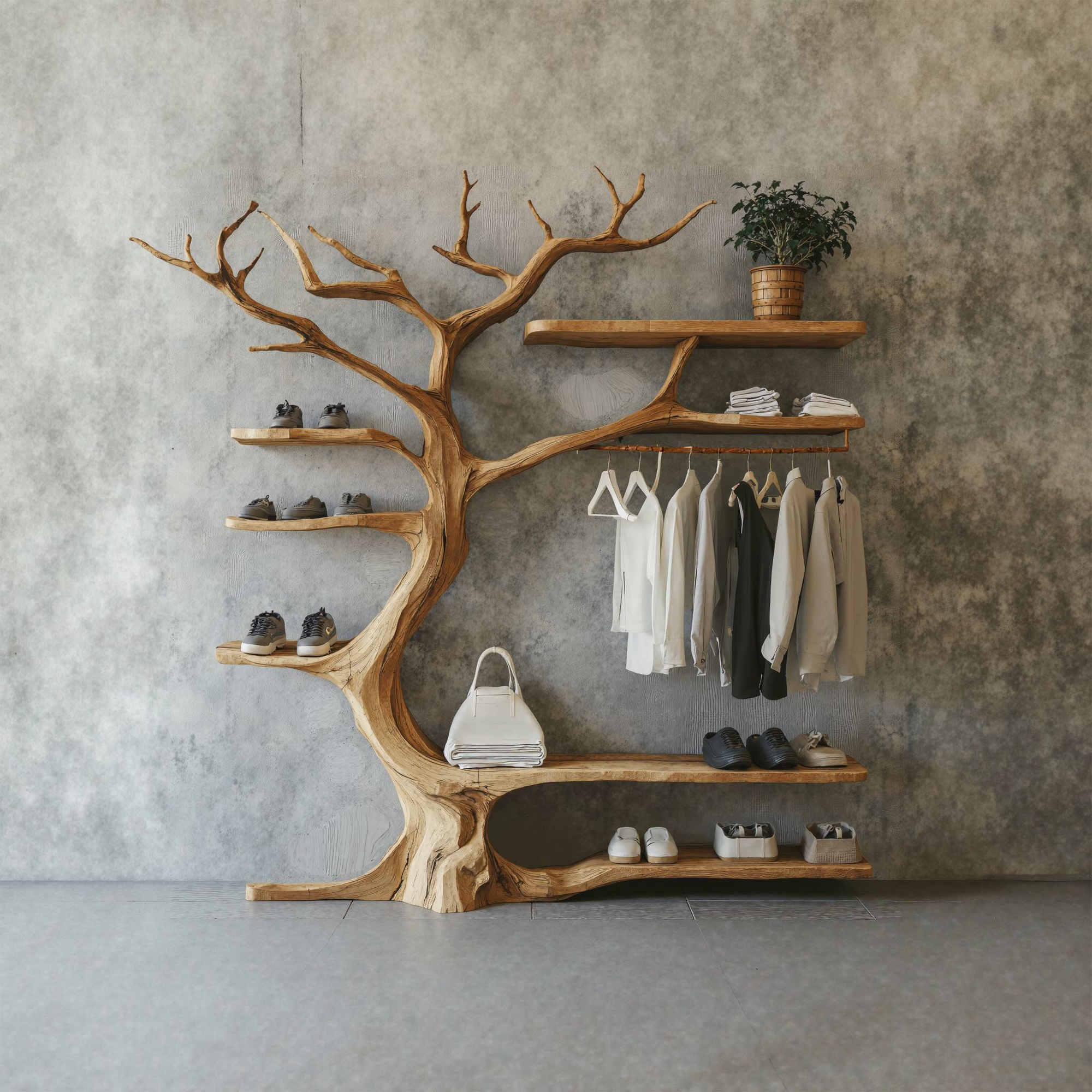 Rustic Tree Branch Standing Shoe Rack Coat Hanger Stand SINLTB094