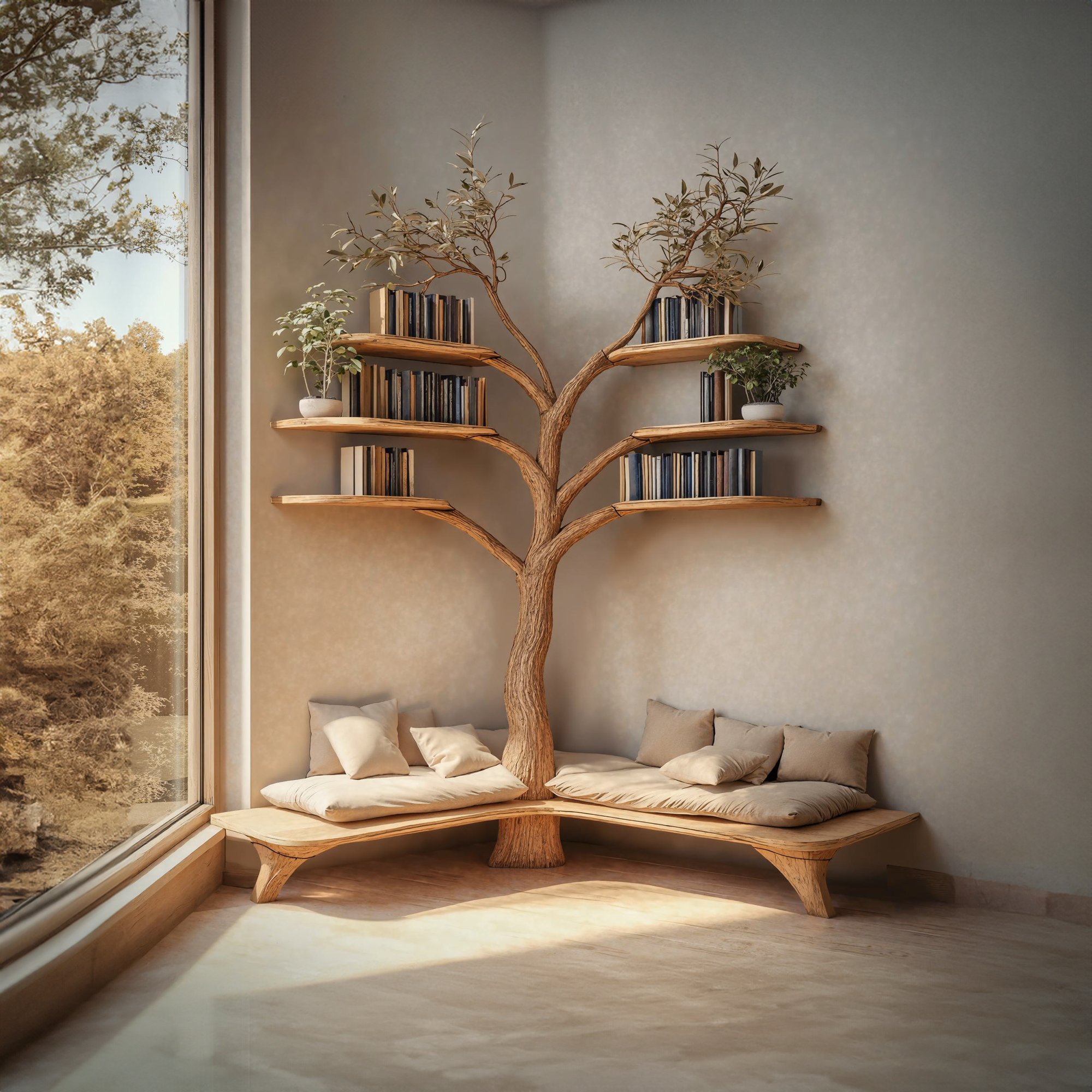 Tree Branch Floating Corner Shelf With Entryway Bench SINLTB109