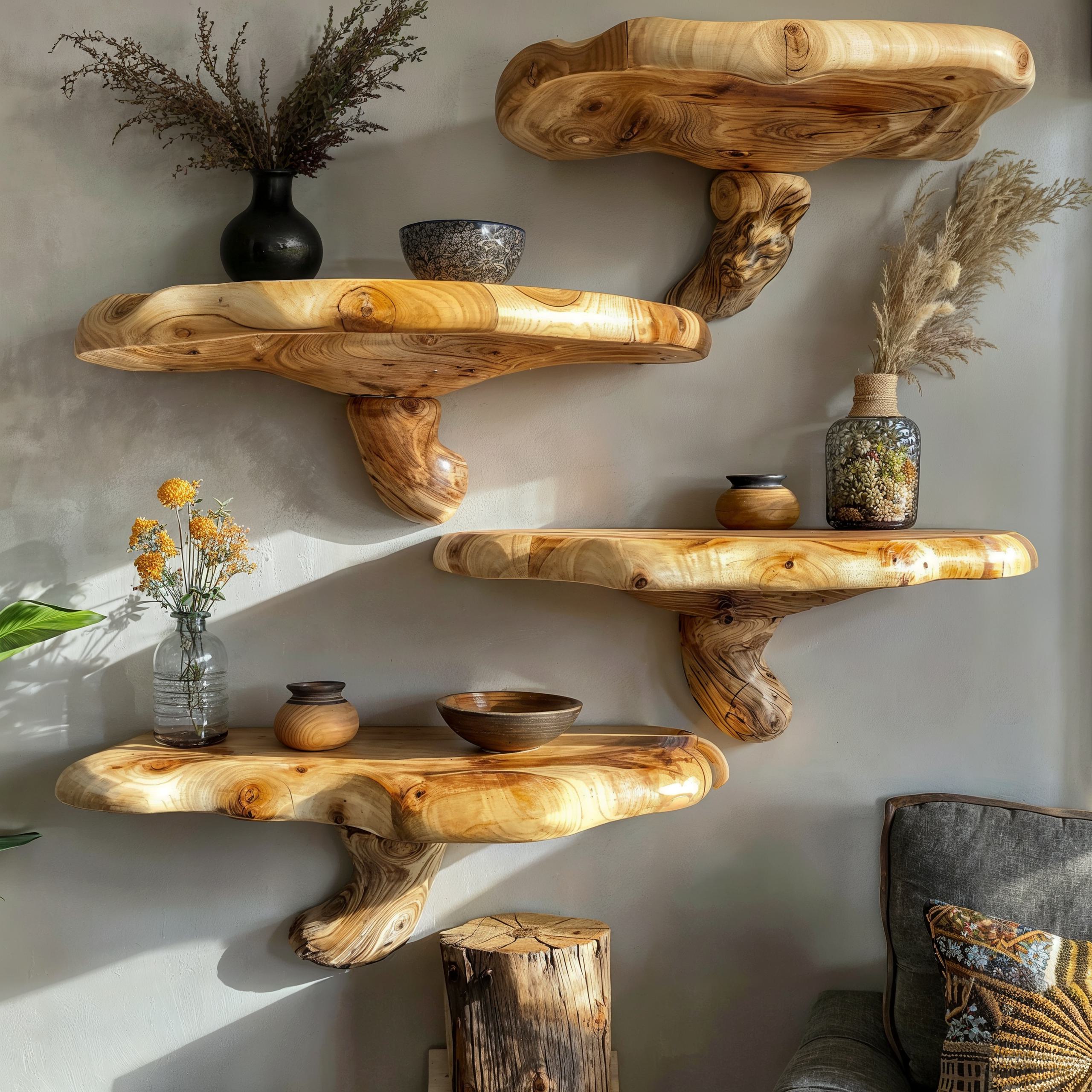 Handcrafted Mushroom Floating Shelves KNN02