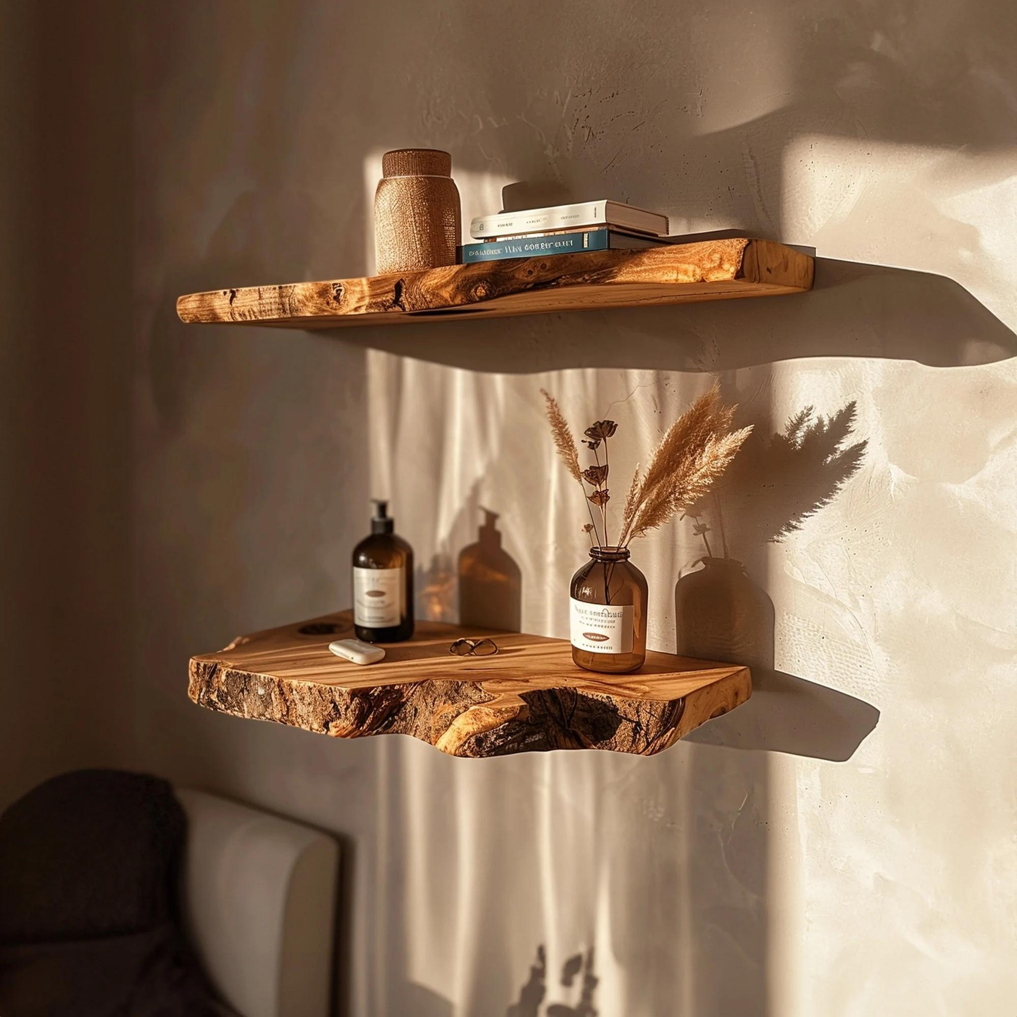 Floating Custom Wall Shelf Live Edge SINLFL024