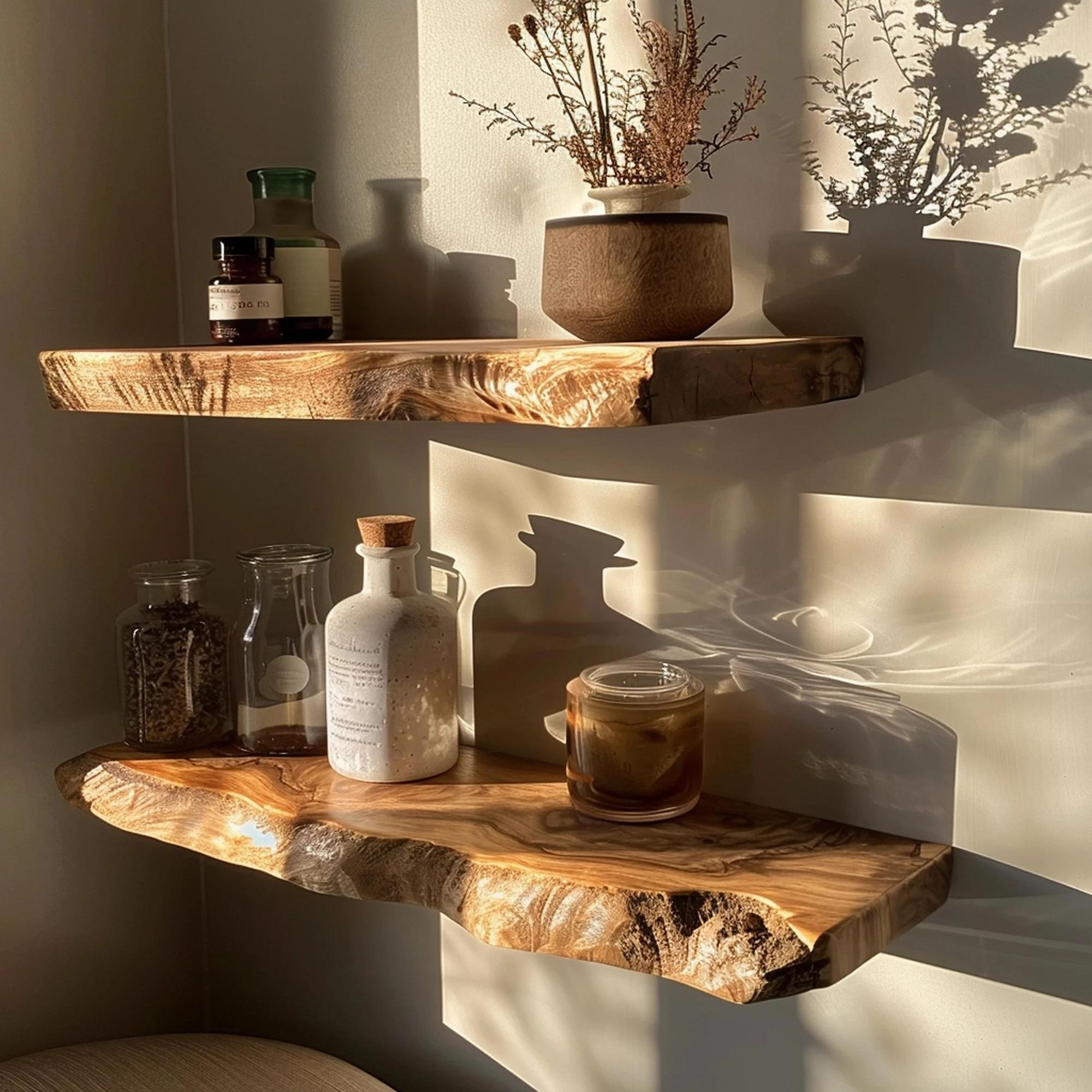 Floating Custom Wall Shelf Live Edge SINLFL024