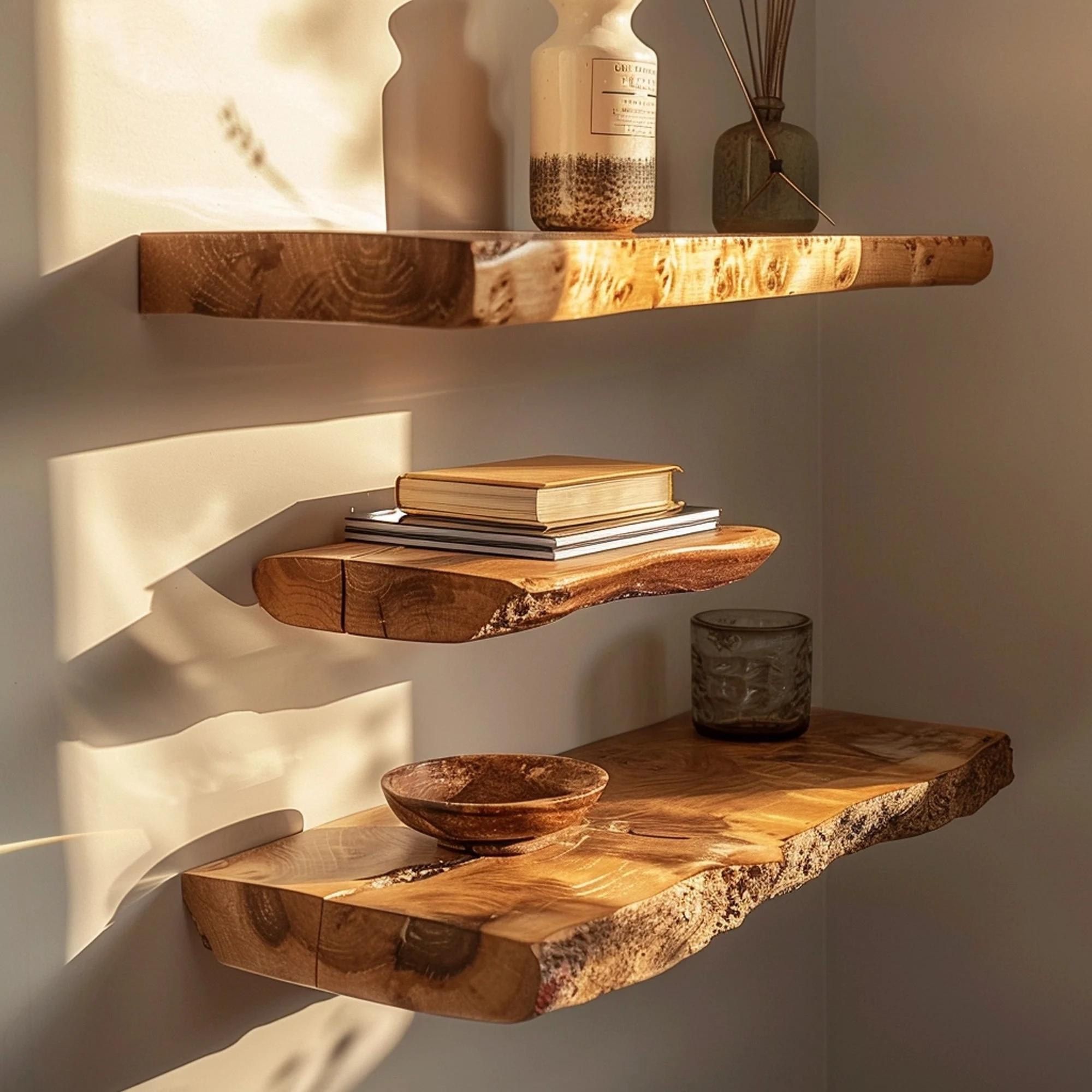 Floating Custom Wall Shelf Live Edge SINLFL024