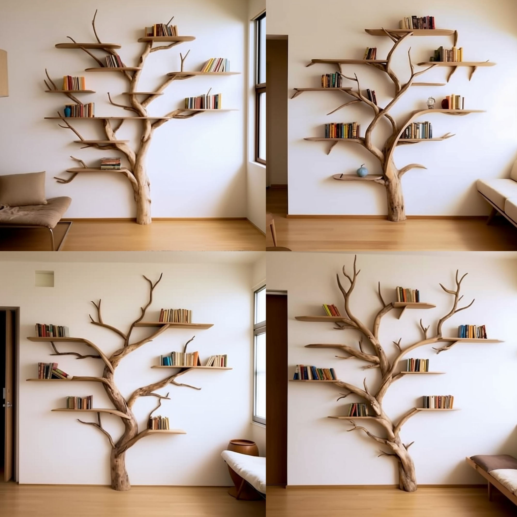 Artistic Wild Mulberry Solid Wood Tree Bookshelf For Living Room SINLTB016