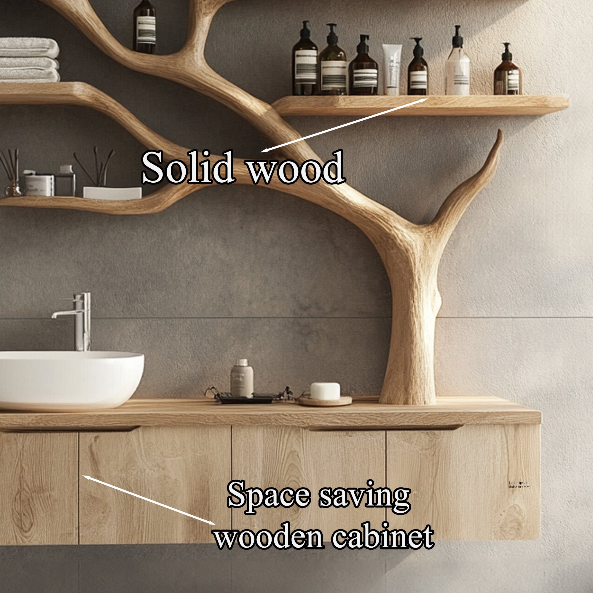 Tree Branches Rustic Bathroom Vanity With Sink Floating Shelves SINLTBB002