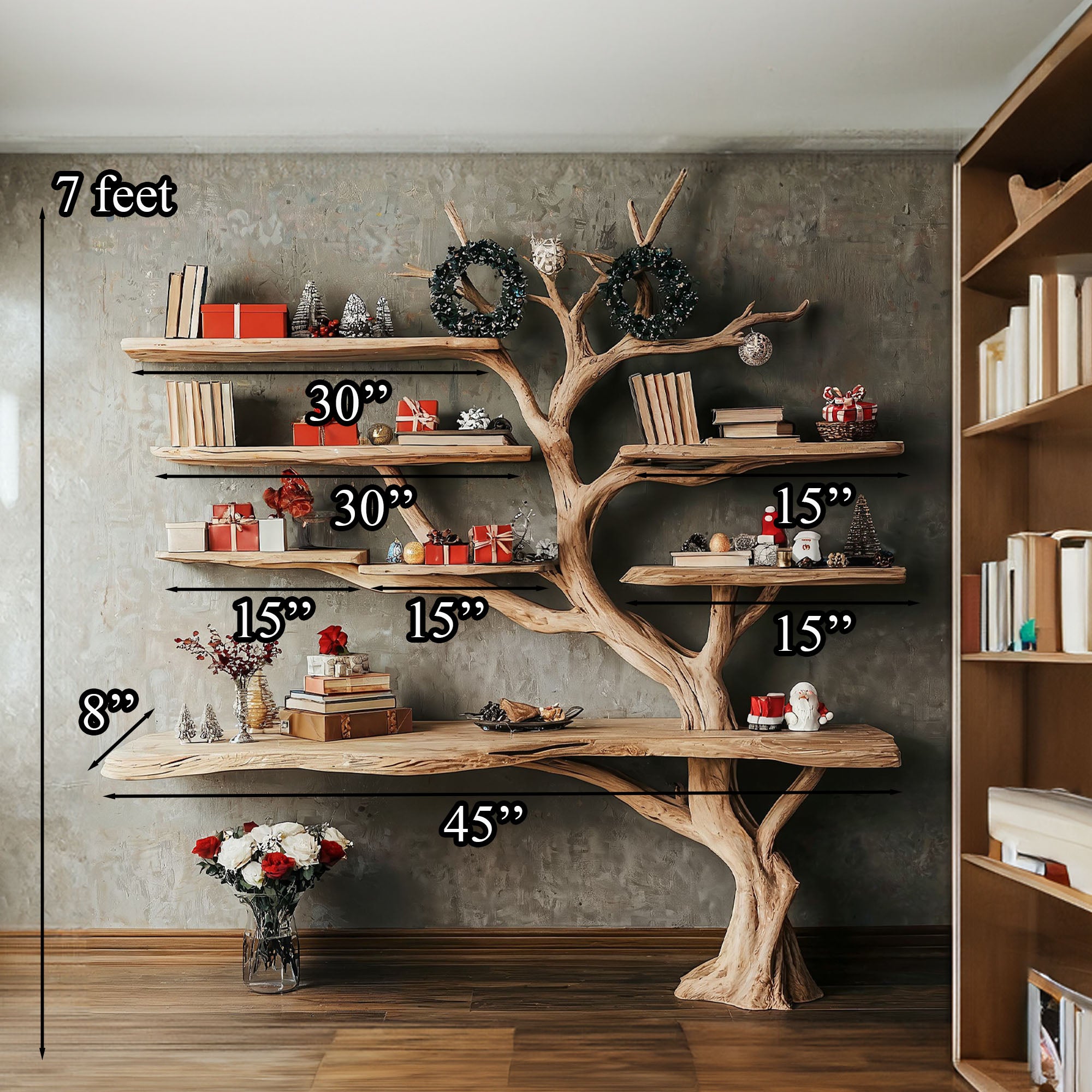 Tree Branch Shelf Xmas Driftwood Bookshelf Christmas Decor SINLCM003