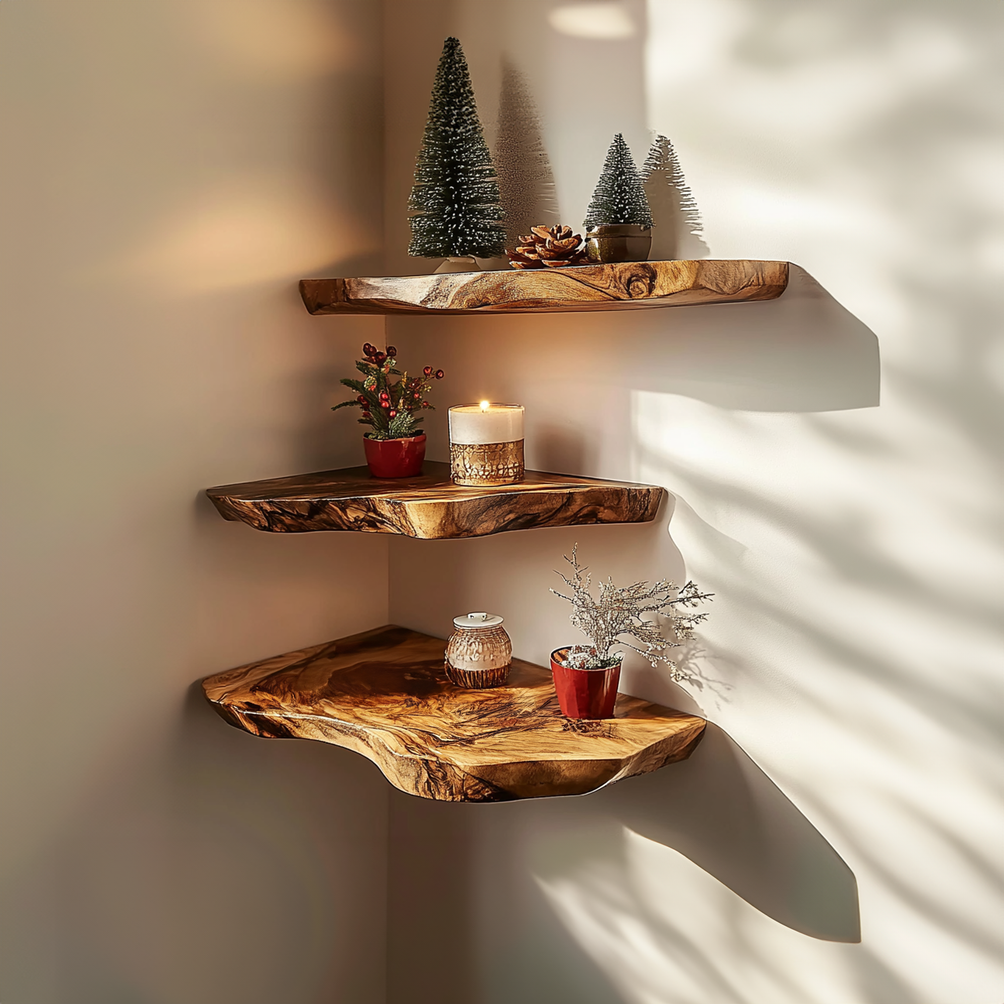 Oak Floating Corner Shelf Rustic Floating Shelf Christmas Gifts SINLCM014