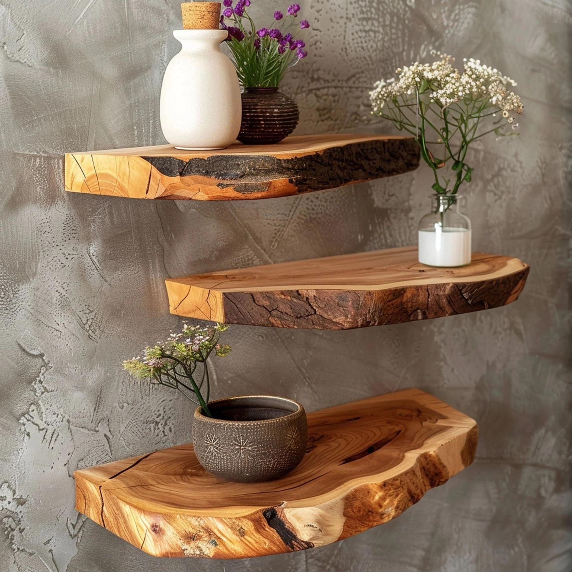 Custom Floating Shelf Live Edge SINLFL025