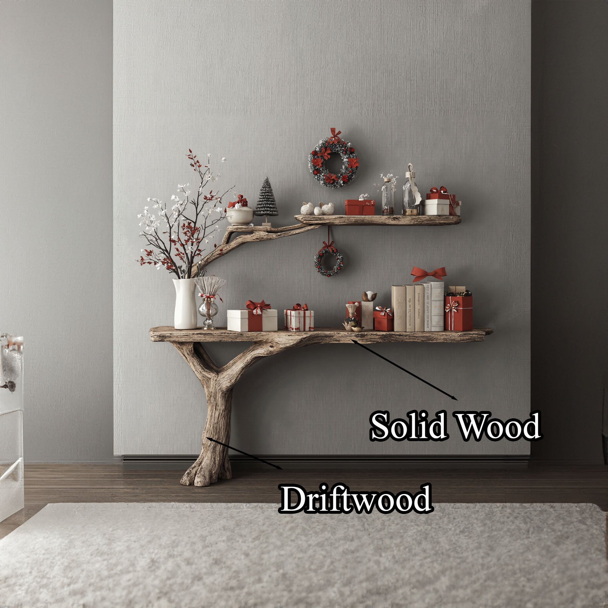 Reclaimed Wood Console Table With Tree Bookshelf SINLCM002