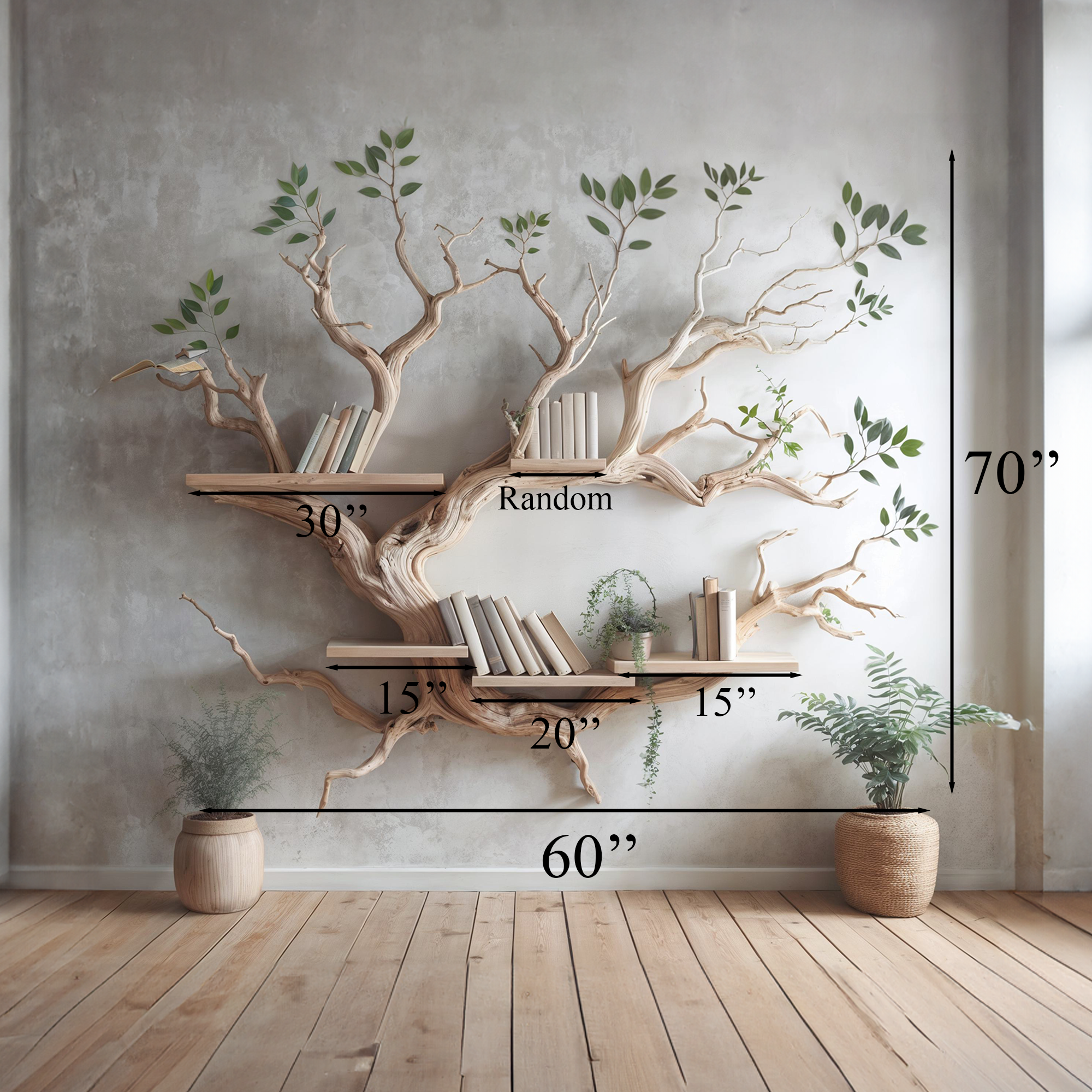 Driftwood Tree Bookshelf Decor Mid Century Bookcase SINLTB083