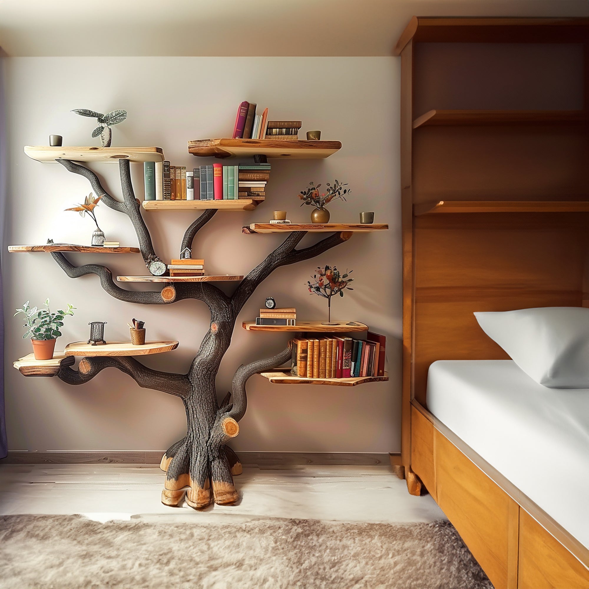 Tree Books Shelf Decor Floating Bookshelf Wall Mount SINLTB055