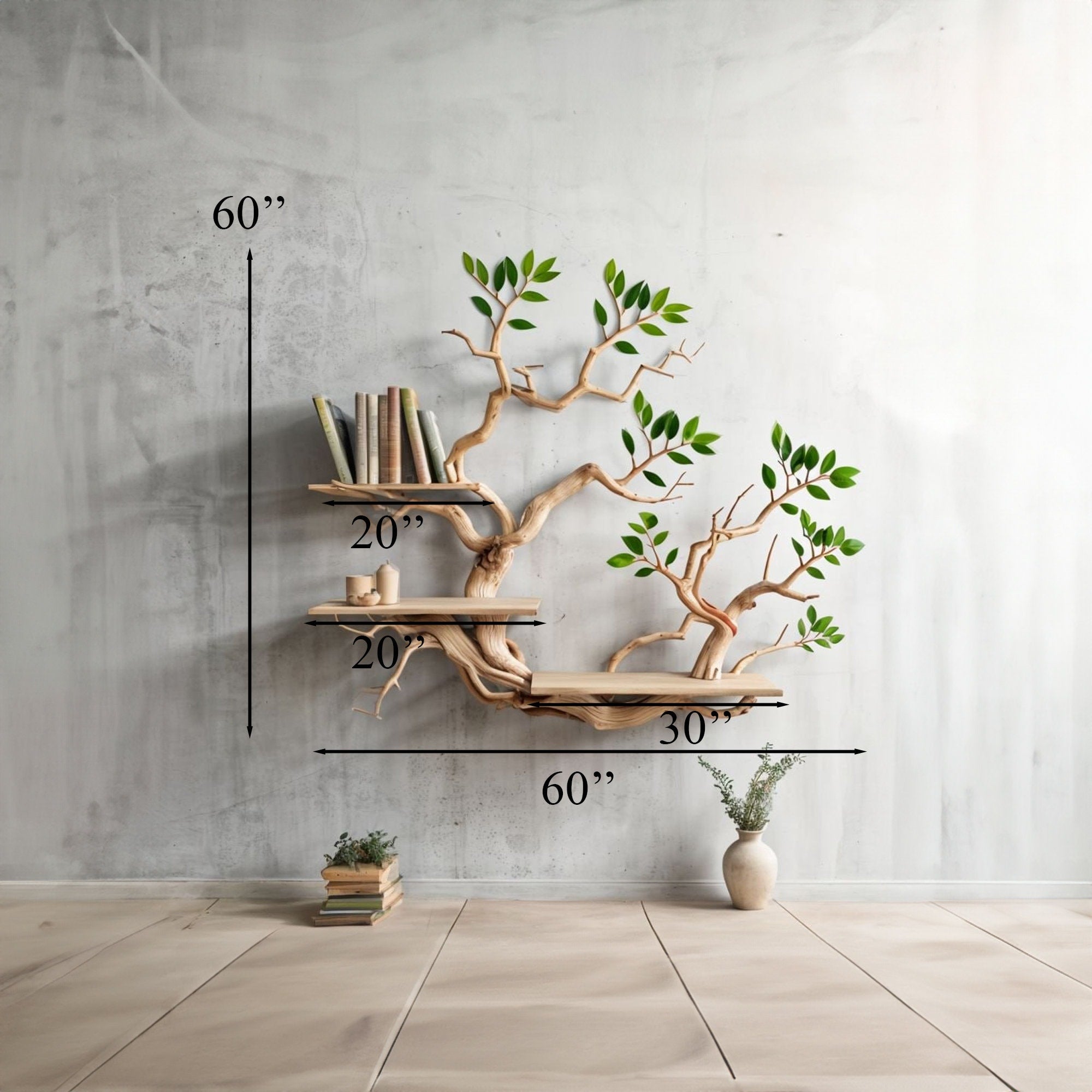 Driftwood Branch Shelves Carving Floating Bookshelf Wall SINLTB074