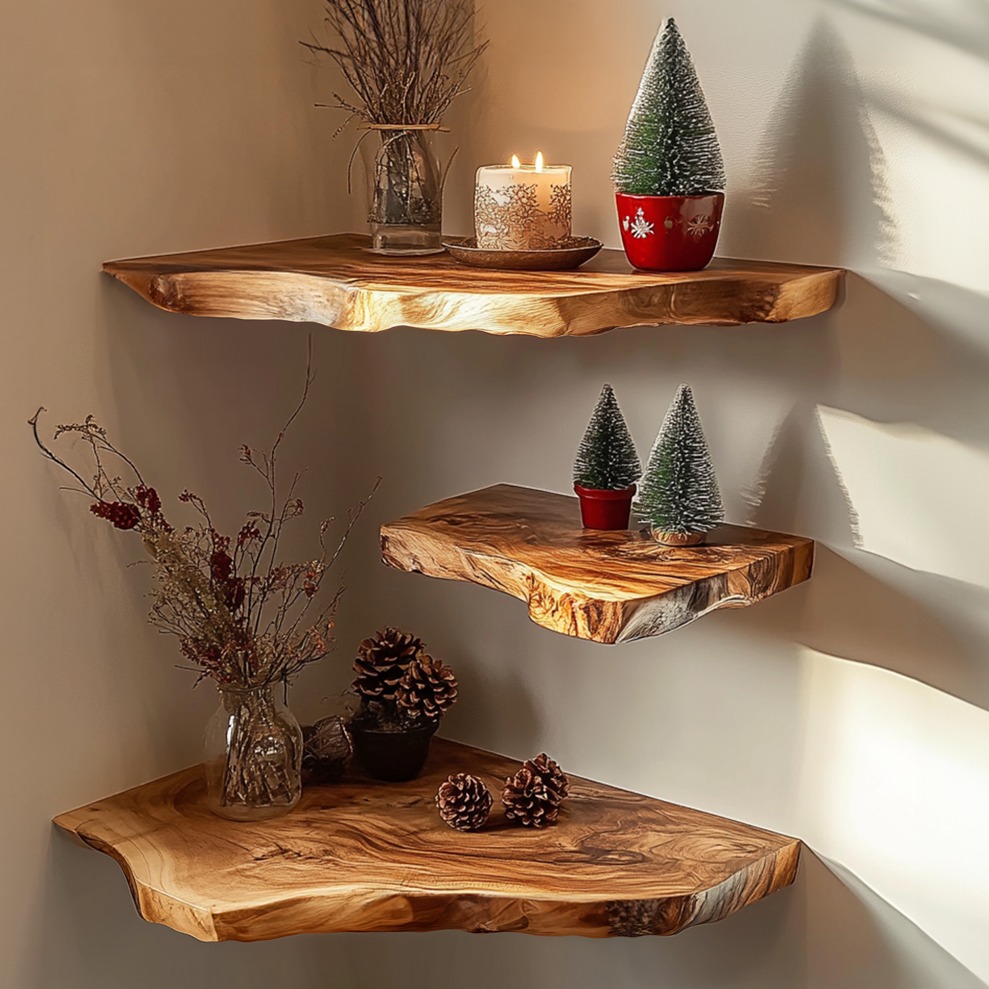 Oak Floating Corner Shelf Rustic Floating Shelf Christmas Gifts SINLCM014