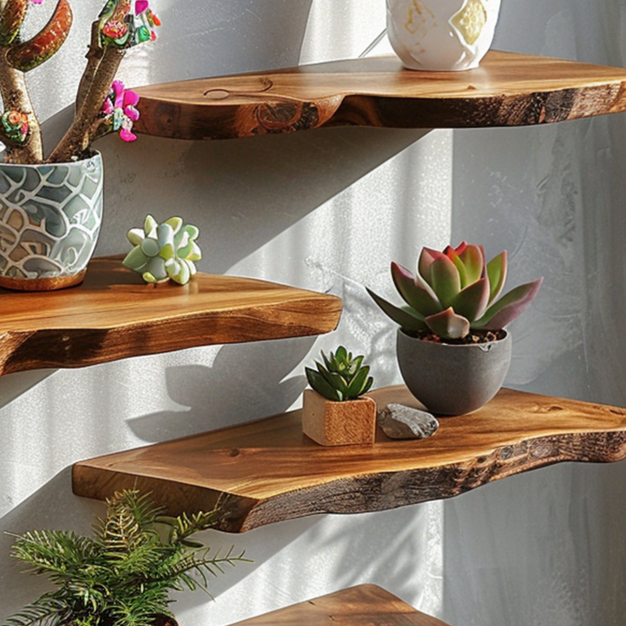 Rustic Wood Floating Edge Shelves Home Decor SILDTFL094