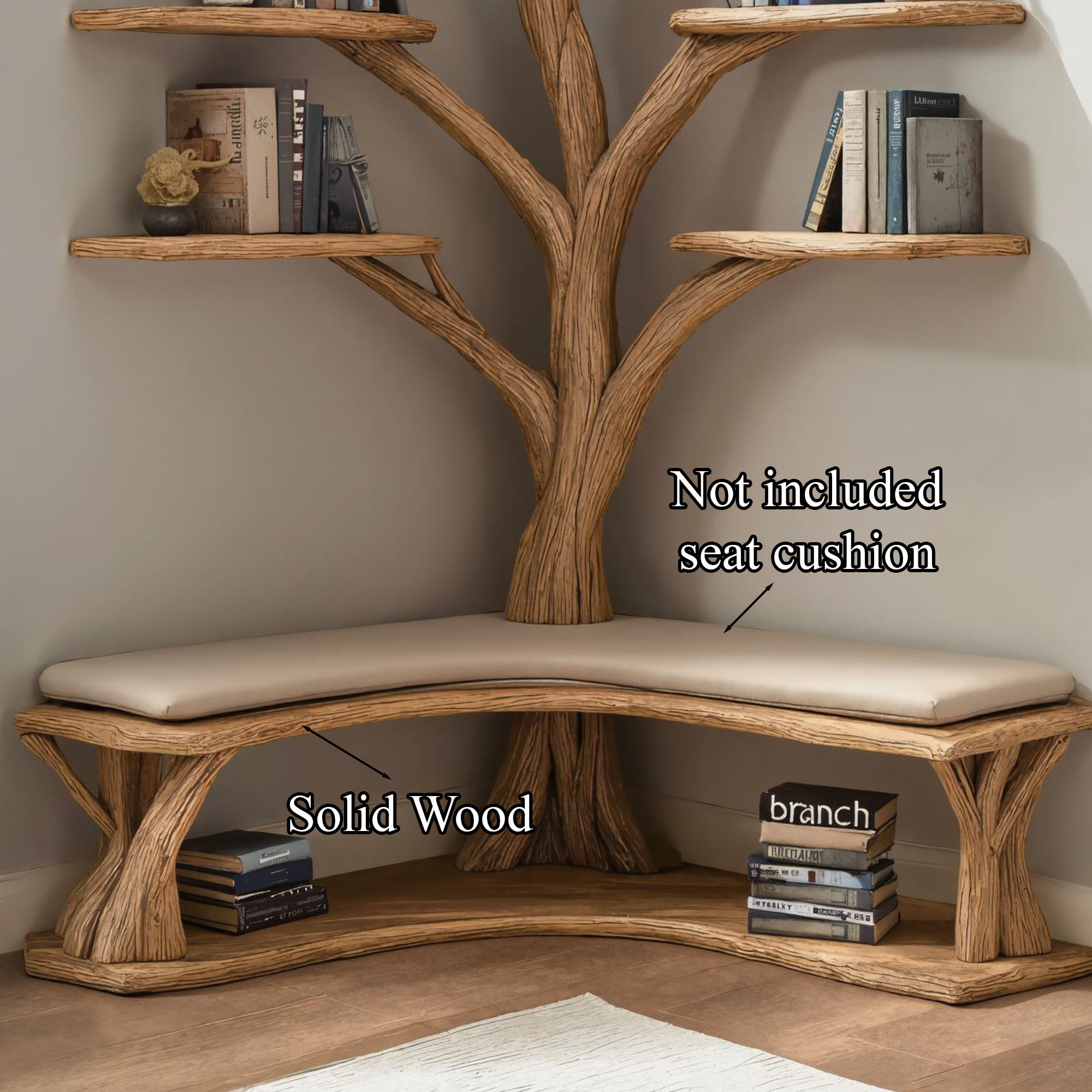 Driftwood Branch Floating Bookshelf Hall Tree With Wood Bench SINLTB107