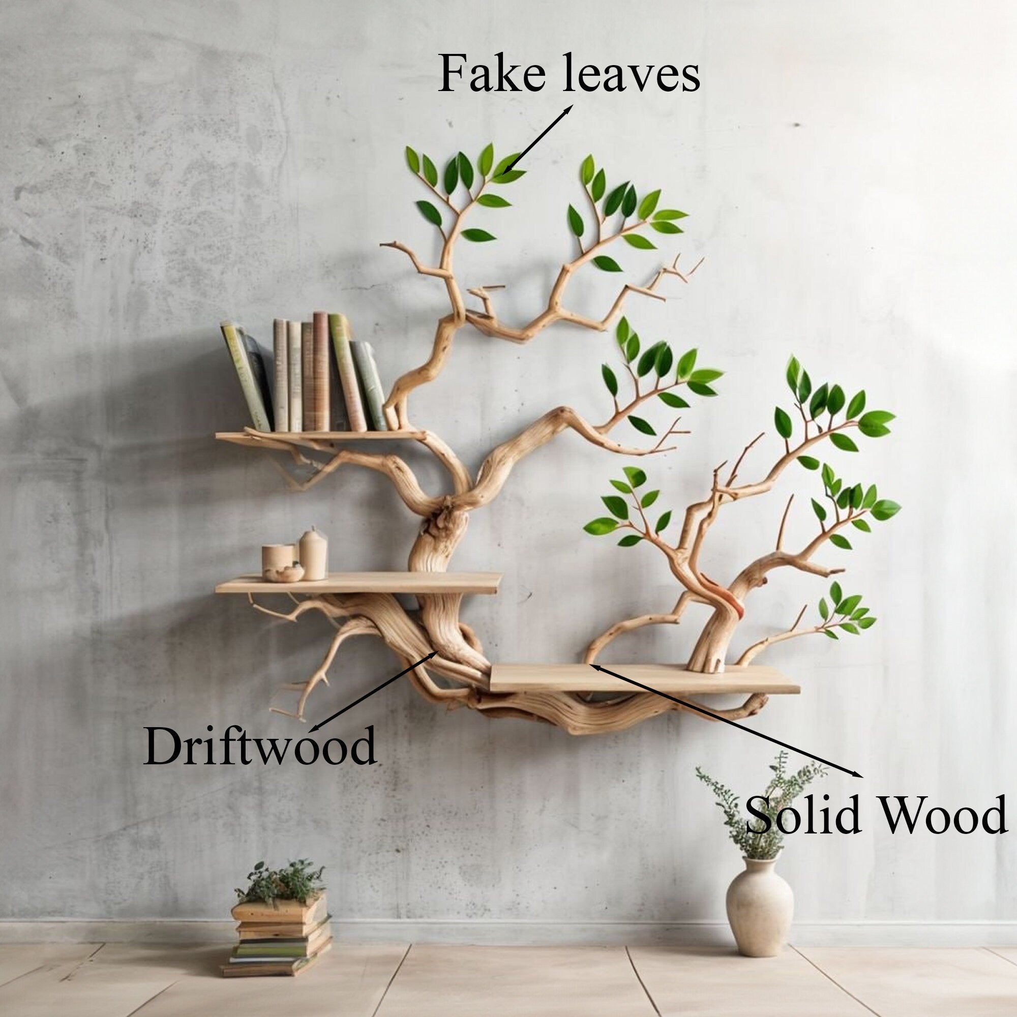 Driftwood Branch Shelves Carving Floating Bookshelf Wall SINLTB074