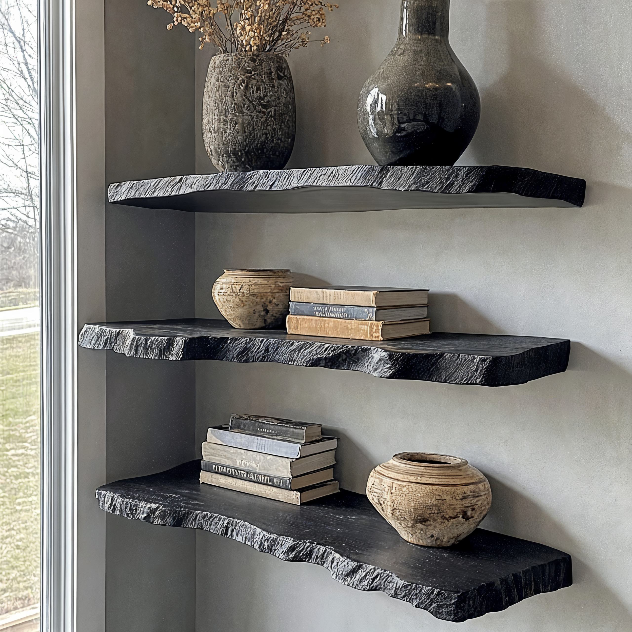 Handcraft Live Edge Black Floating Shelves SILDTFL031