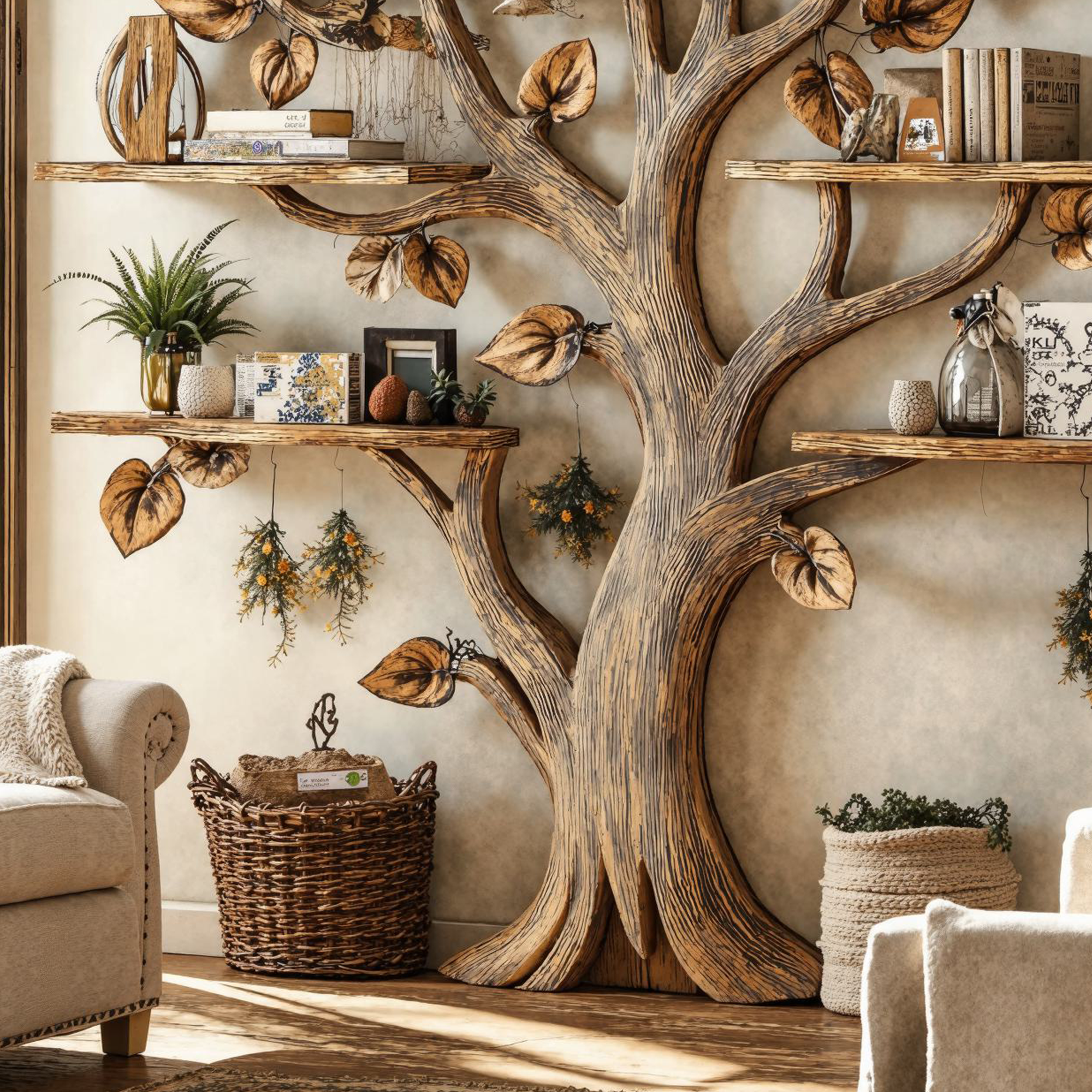 Wall Mount Floating Shelf Wood Tree Bookshelf SINLTB112