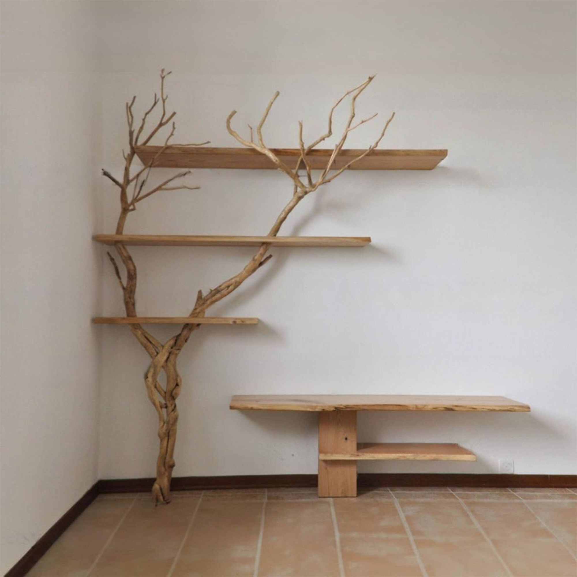 Tree Branch Floating Corner Wall Shelf SINLTB010