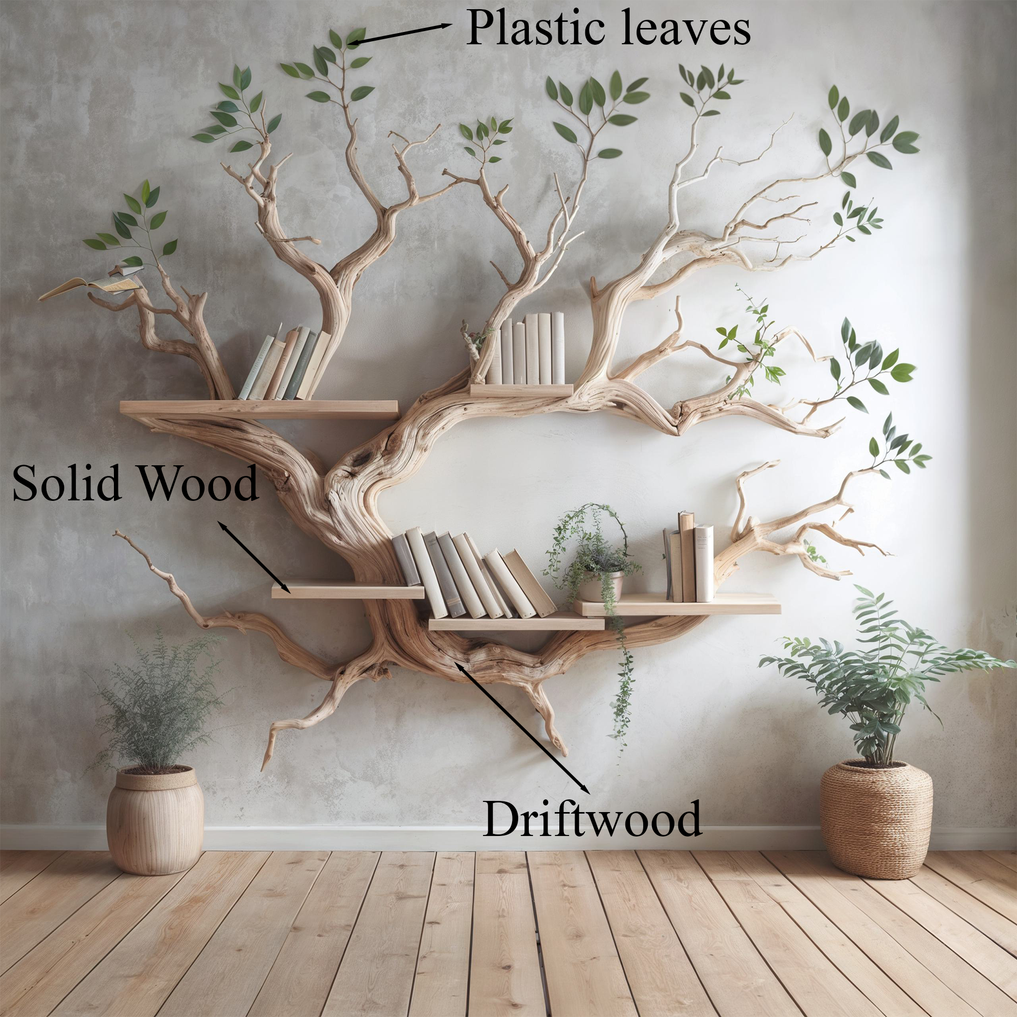 Driftwood Tree Bookshelf Decor Mid Century Bookcase SINLTB083