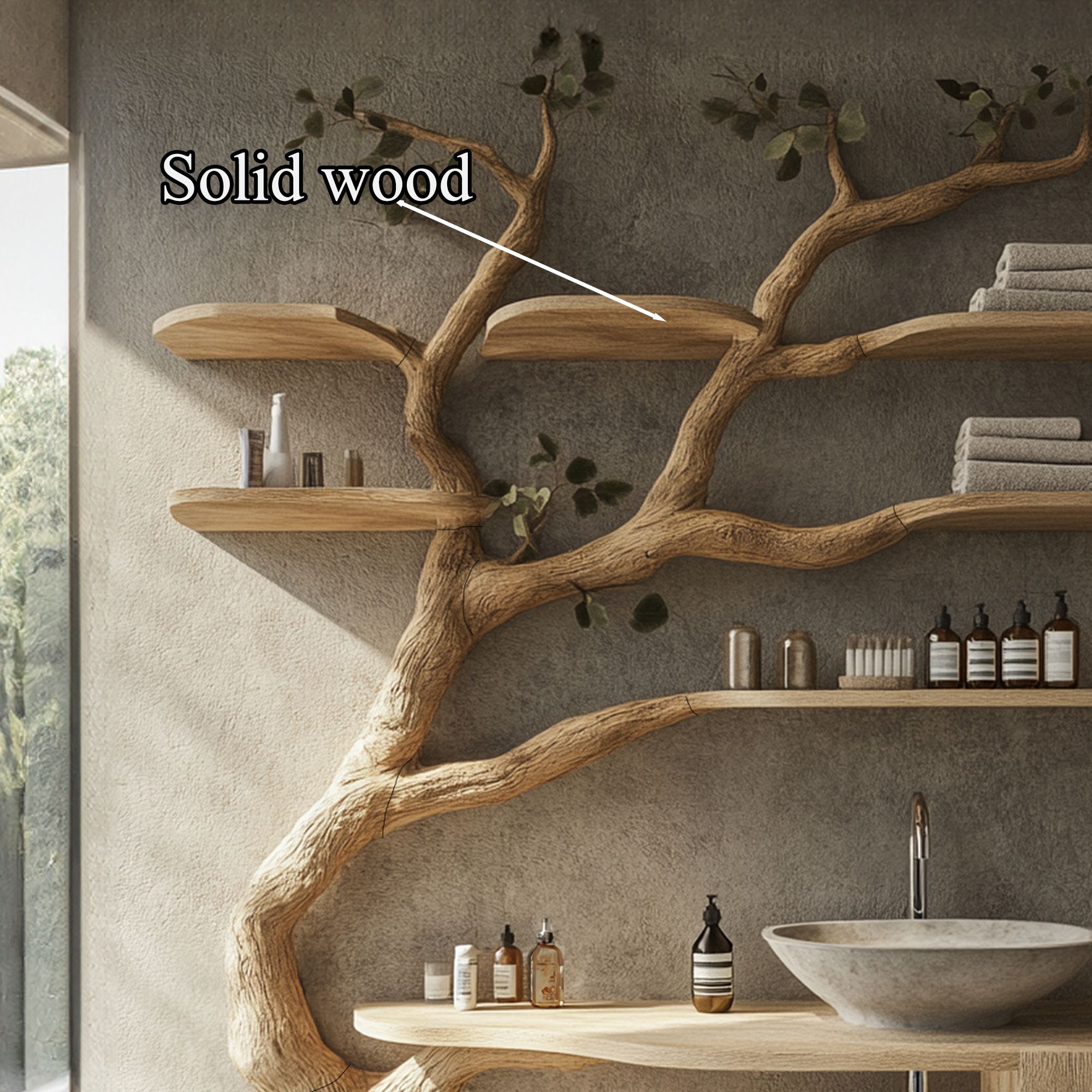 Wood Vanity With Mini Sink Floating Shelves Tree Branches SINLTBB001