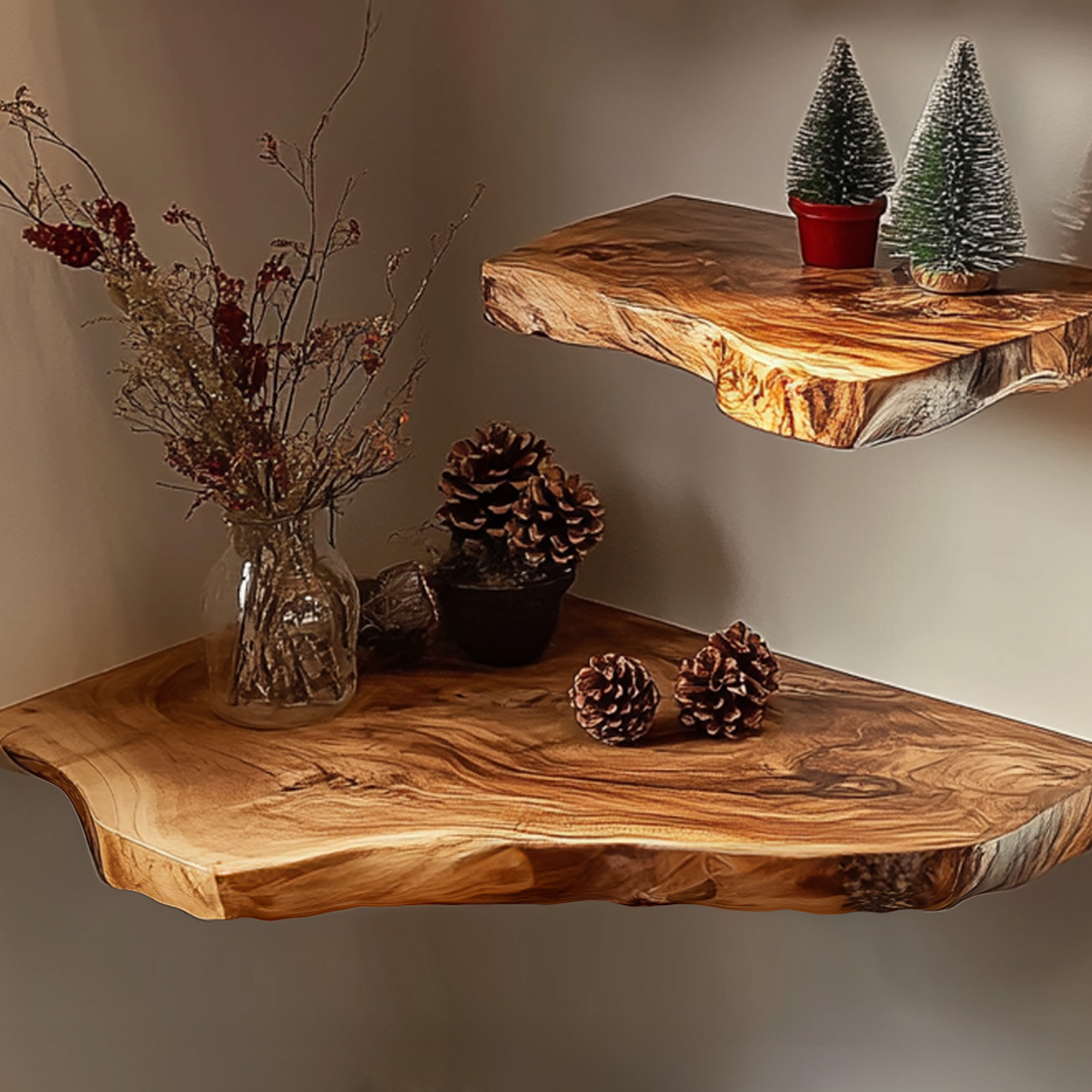 Oak Floating Corner Shelf Rustic Floating Shelf Christmas Gifts SINLCM014