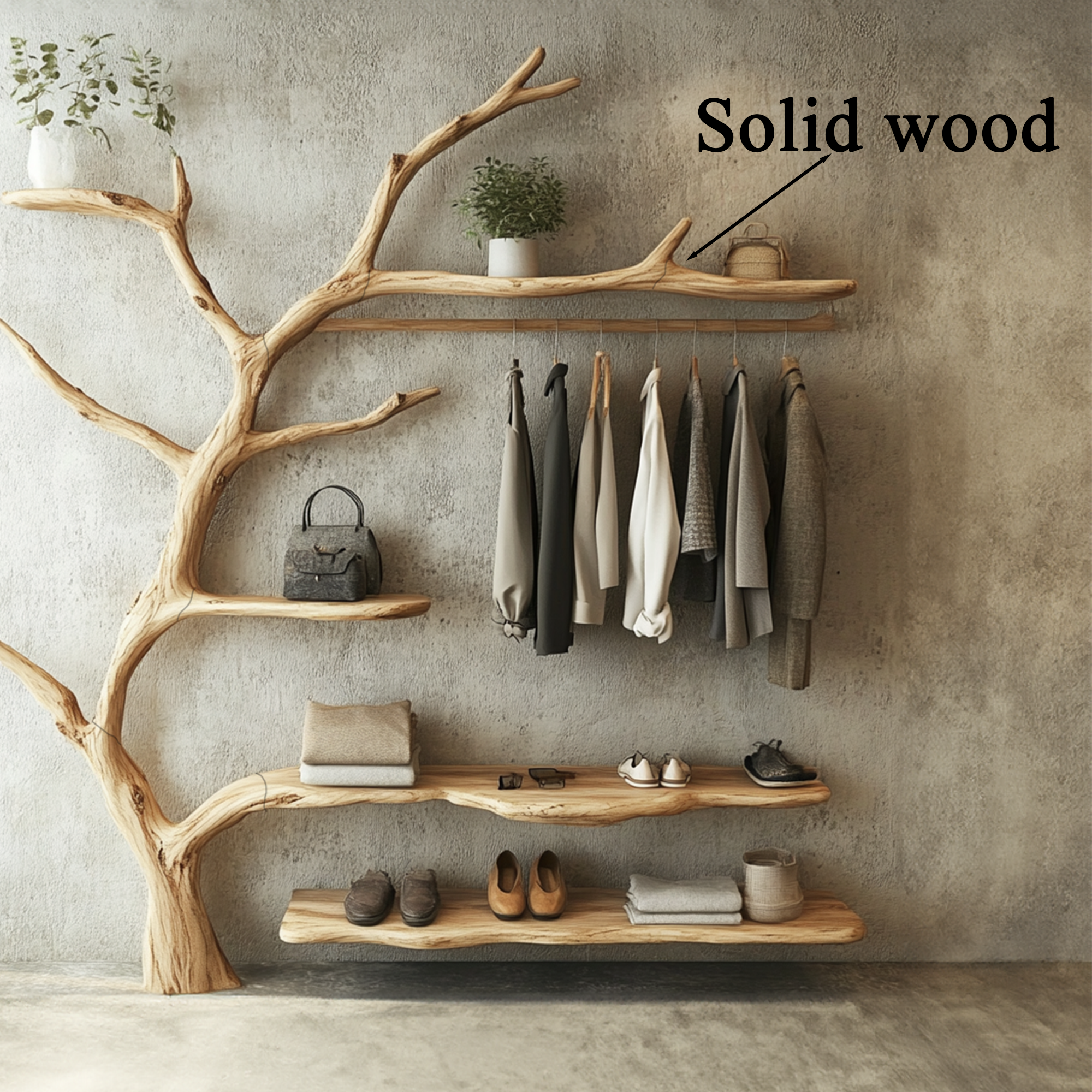 Solid Wood Coat Rack Wall Mount Wooden Shoe Stand Coat Rack SINLTB092