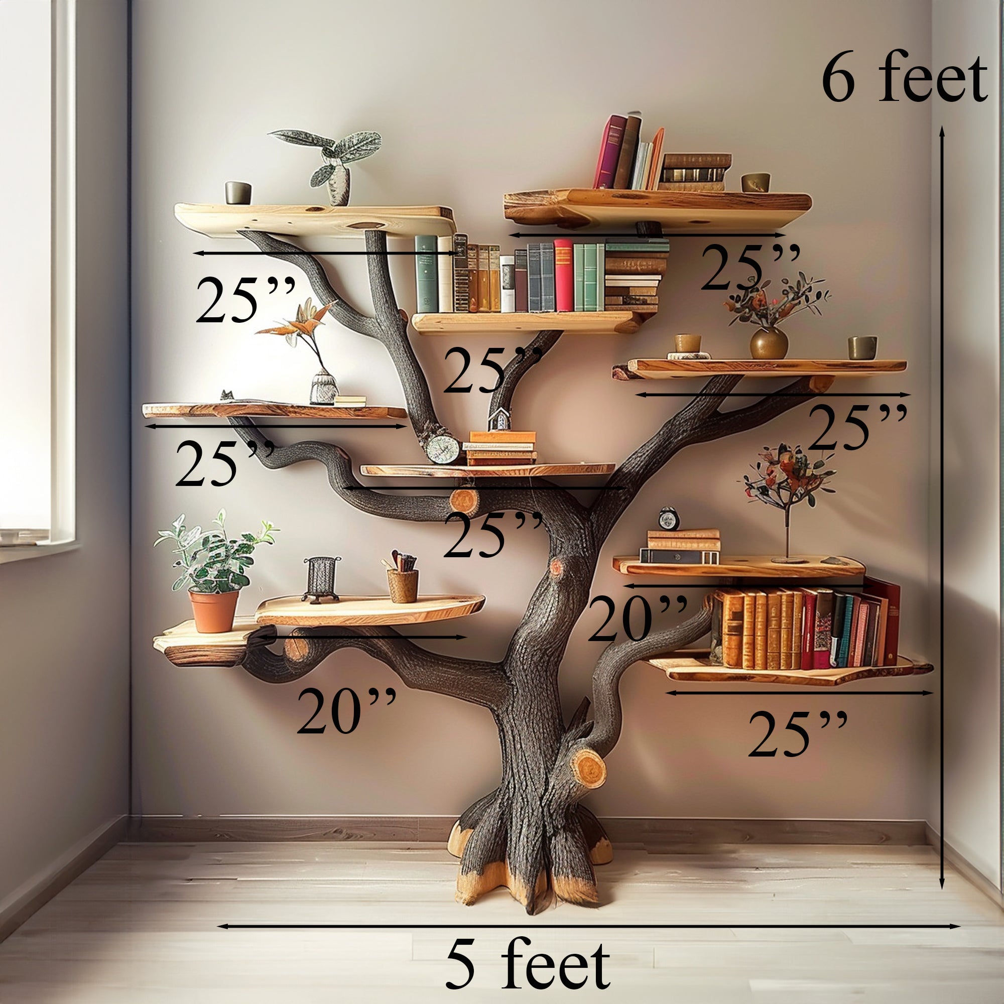 Tree Books Shelf Decor Floating Bookshelf Wall Mount SINLTB055