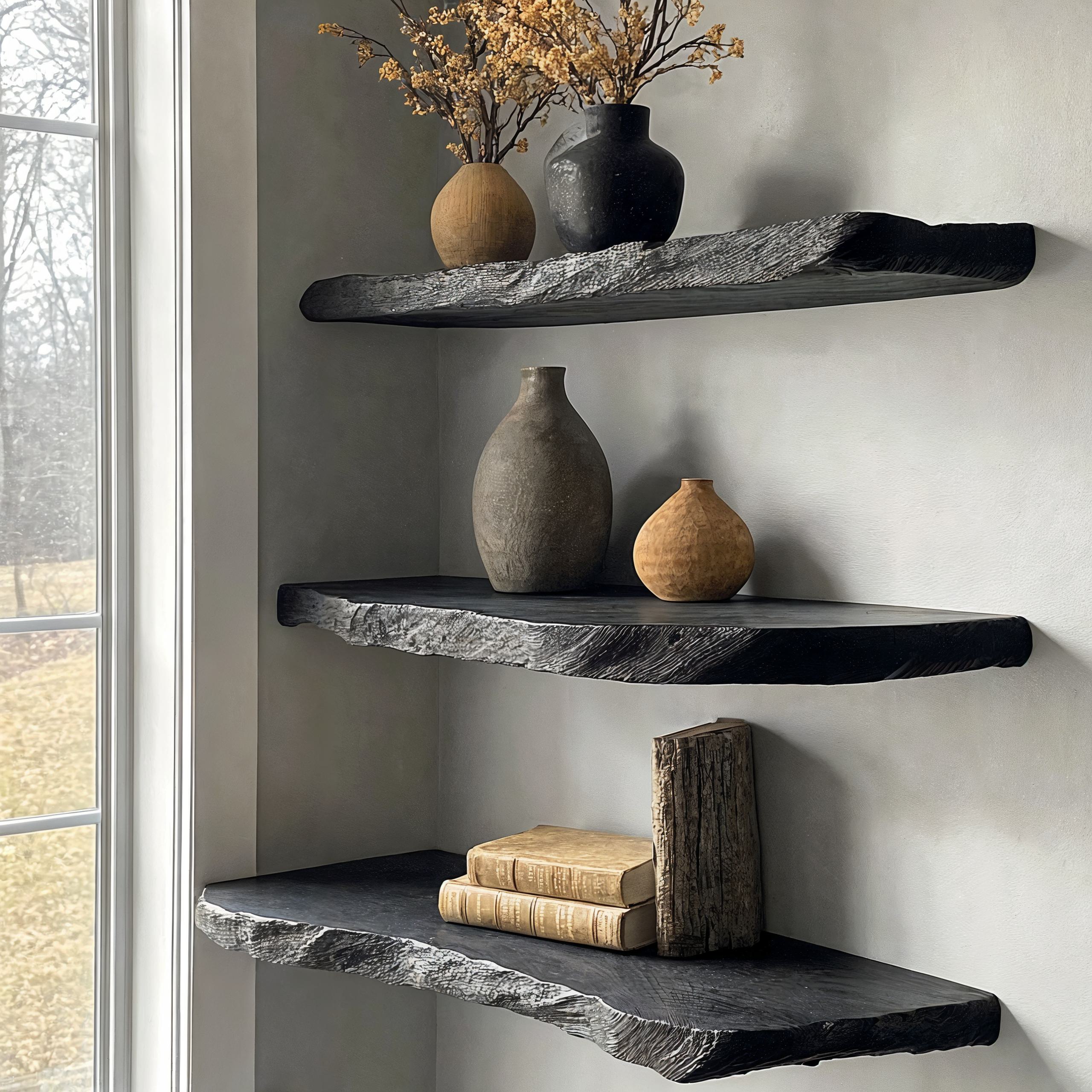 Handcraft Live Edge Black Floating Shelves SILDTFL031