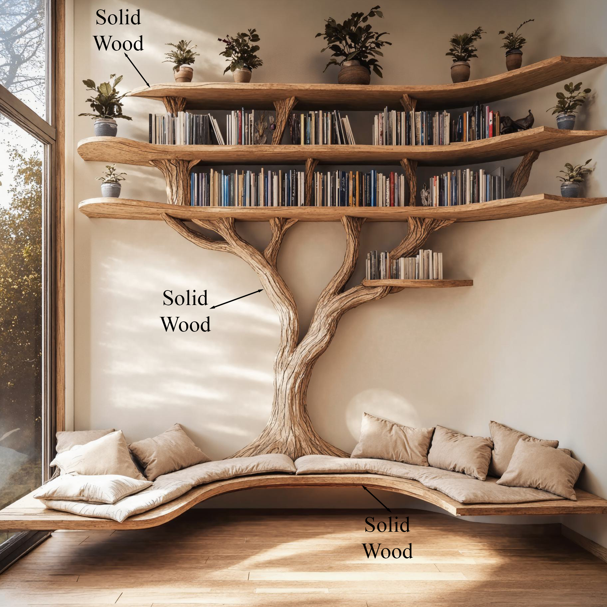 Driftwood Branch Tree Bookshelf With U Shaped Bench Custom Corner Bench SINLTB105