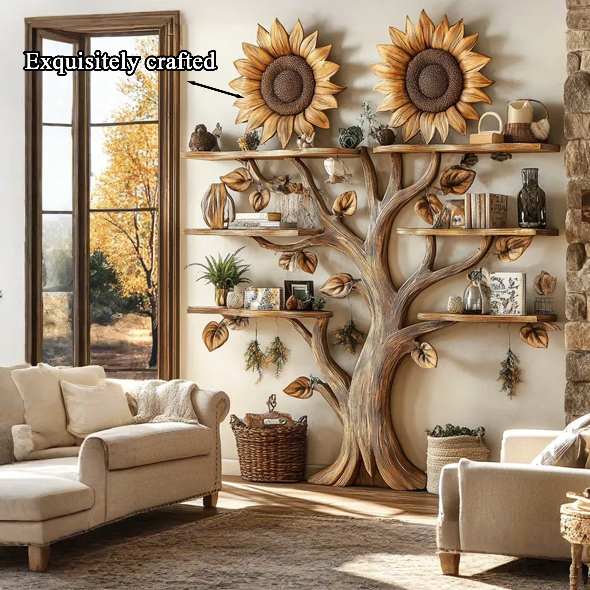 Wall Mount Floating Shelf Wood Tree Bookshelf SINLTB112