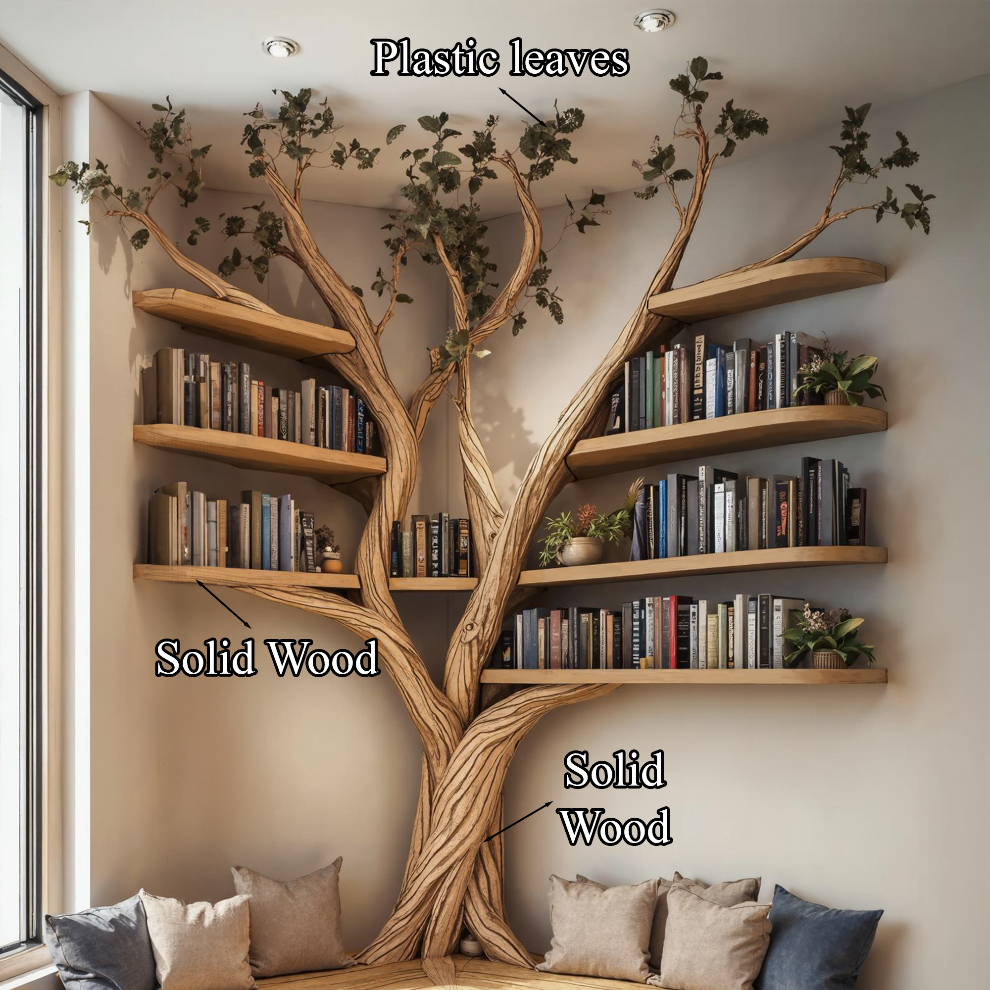 Tree Floating Corner Bookshelf With Corner Bench Lshaped Bench SINLTB110