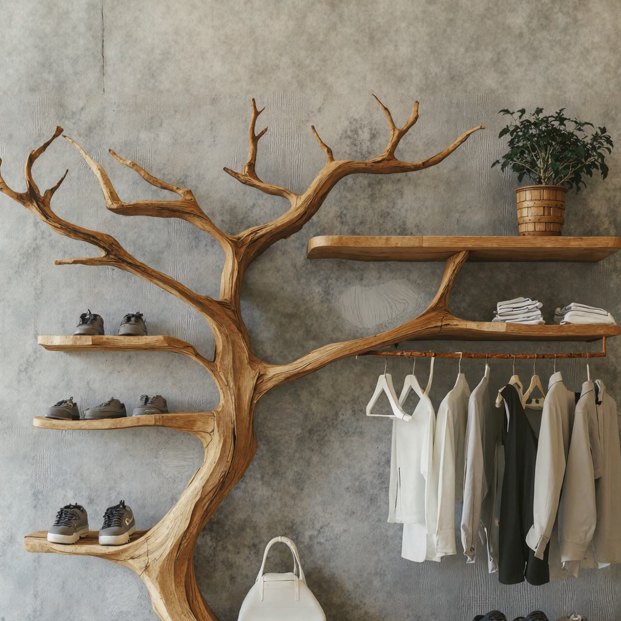 Rustic Tree Branch Standing Shoe Rack Coat Hanger Stand SINLTB094