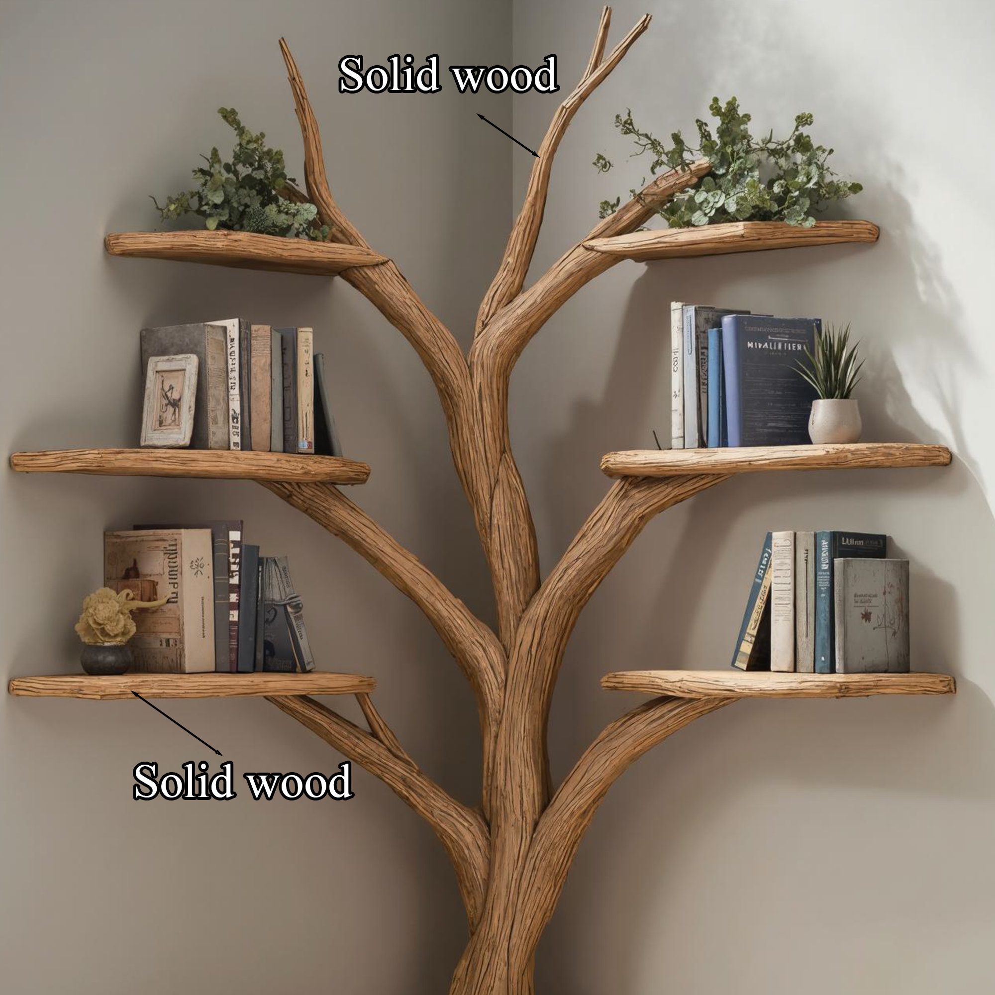 Driftwood Branch Floating Bookshelf Hall Tree With Wood Bench SINLTB107