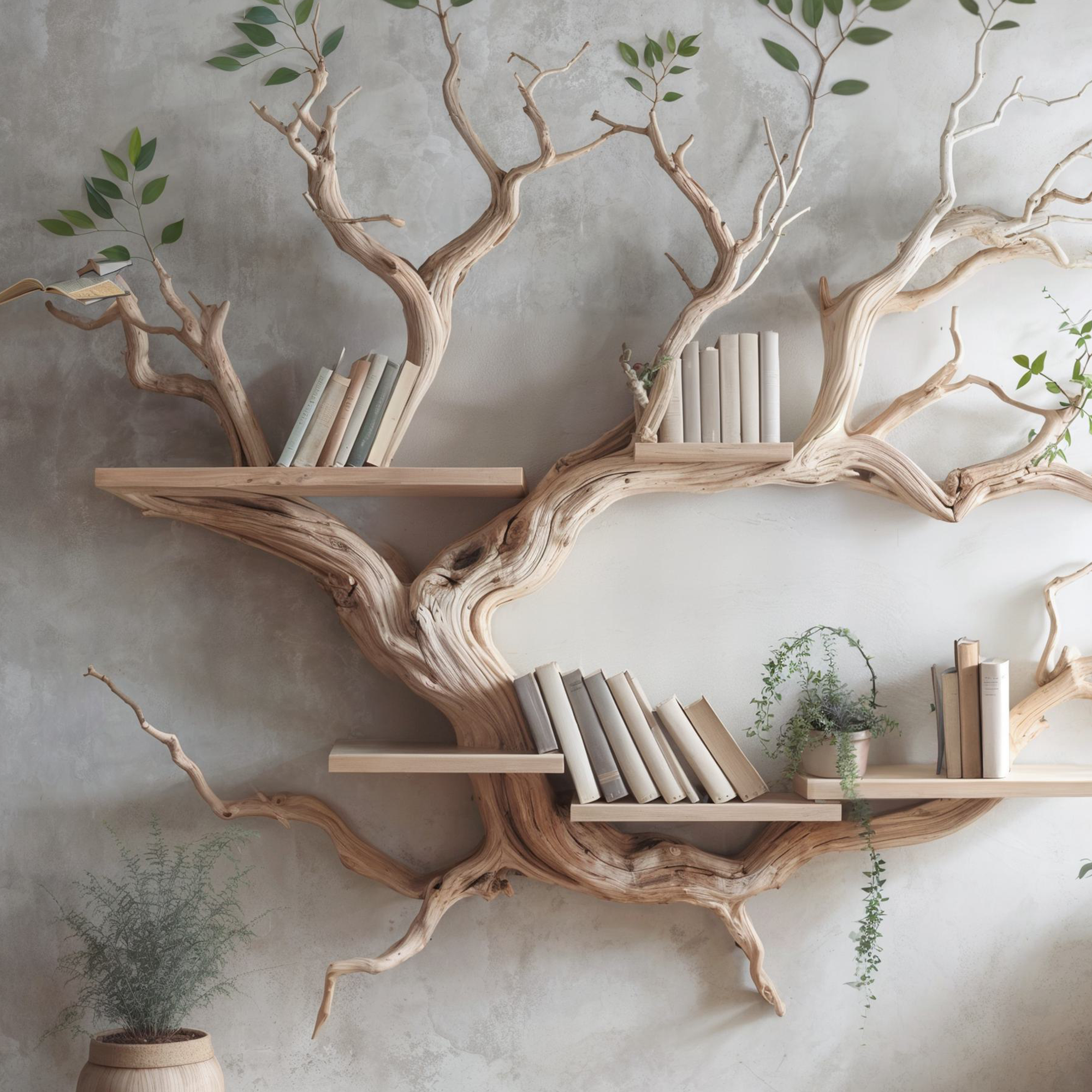 Driftwood Tree Bookshelf Decor Mid Century Bookcase SINLTB083