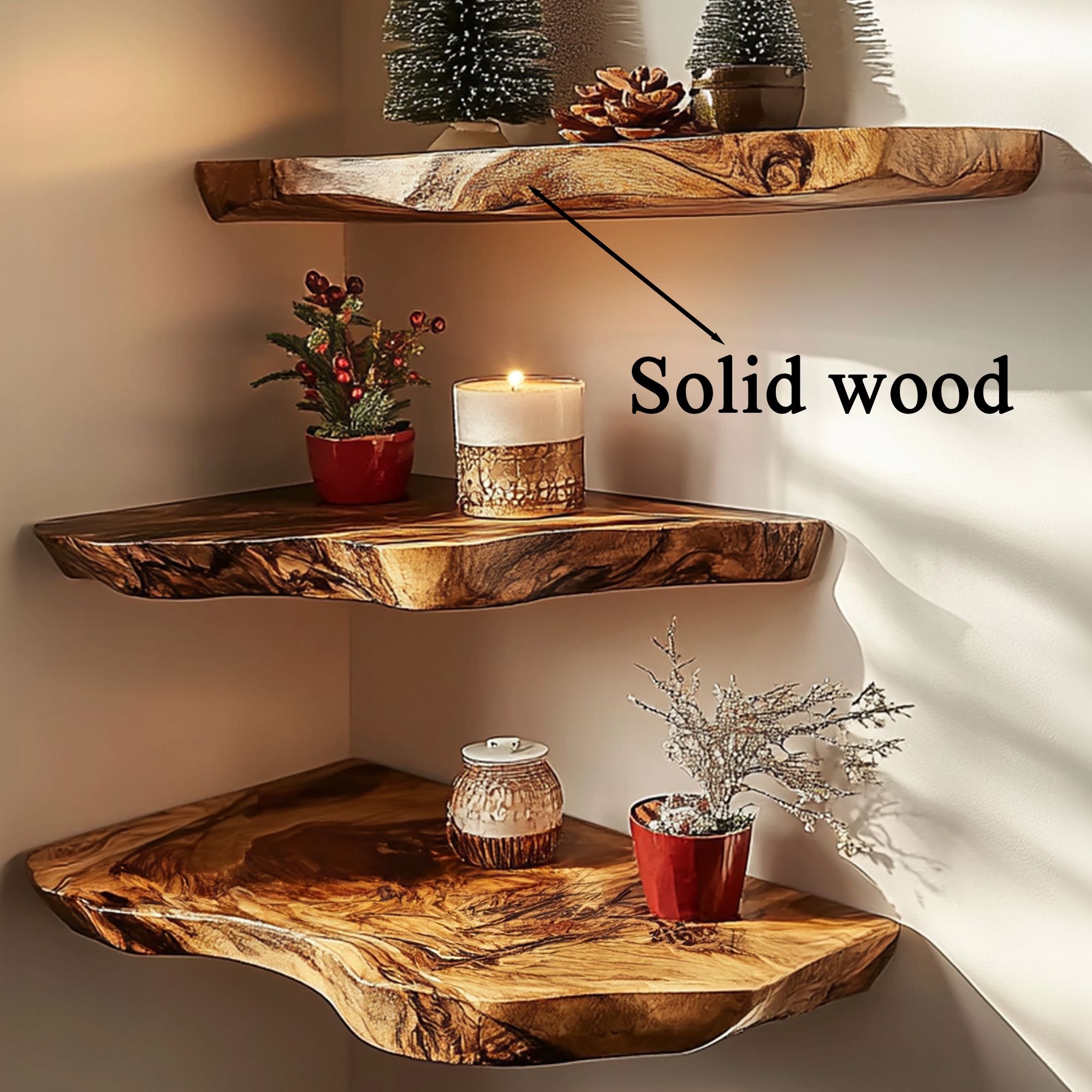 Oak Floating Corner Shelf Rustic Floating Shelf Christmas Gifts SINLCM014