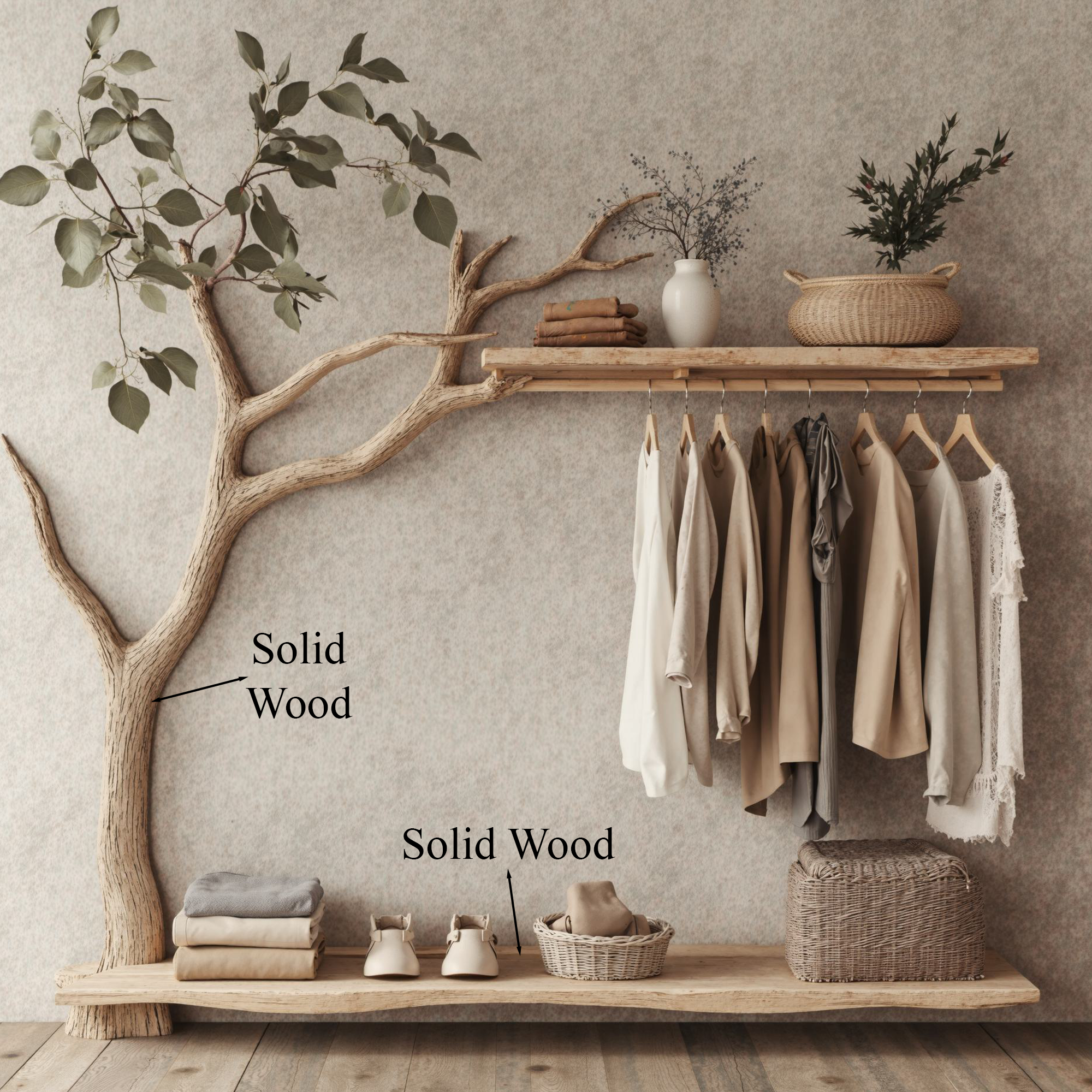 Solid Wood Coat Hanger Stand Coat Rack With Shelf Decorative Hooks SINLTB099