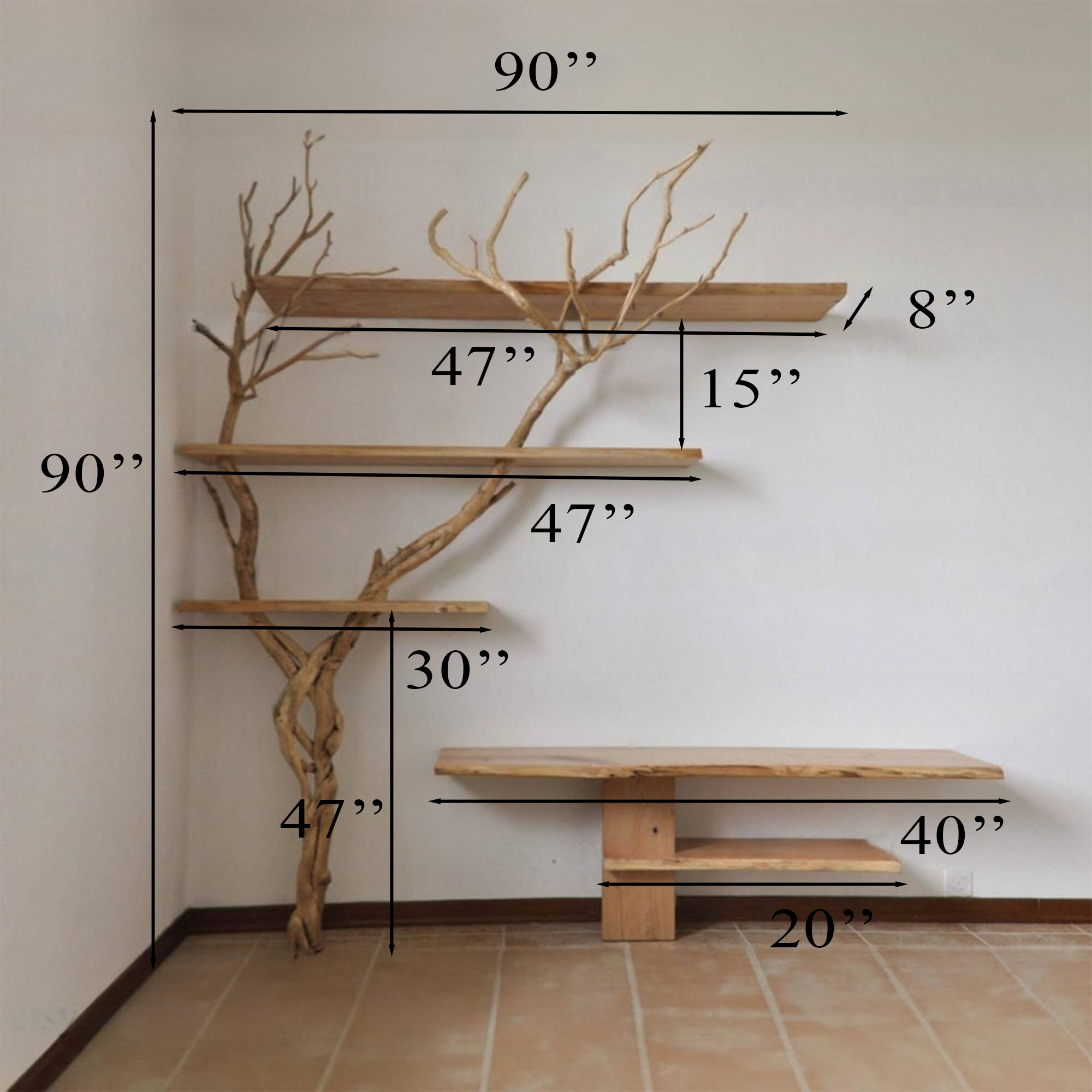 Tree Branch Floating Corner Wall Shelf SINLTB010