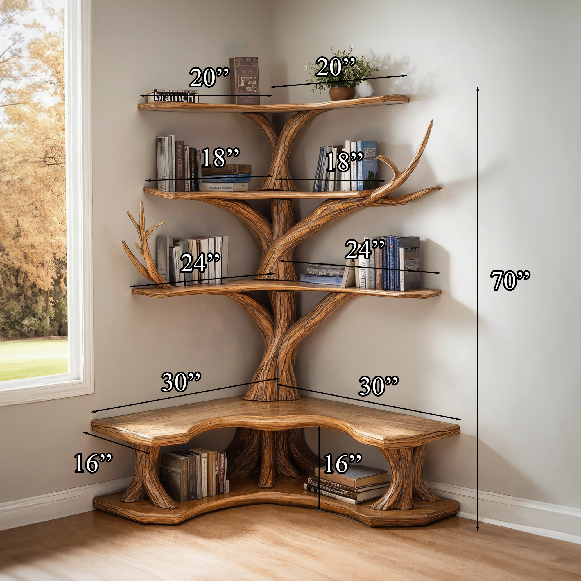 Tree Bookshelf With Corner Bench Lshaped Bench Driftwood Branch SINLTB106