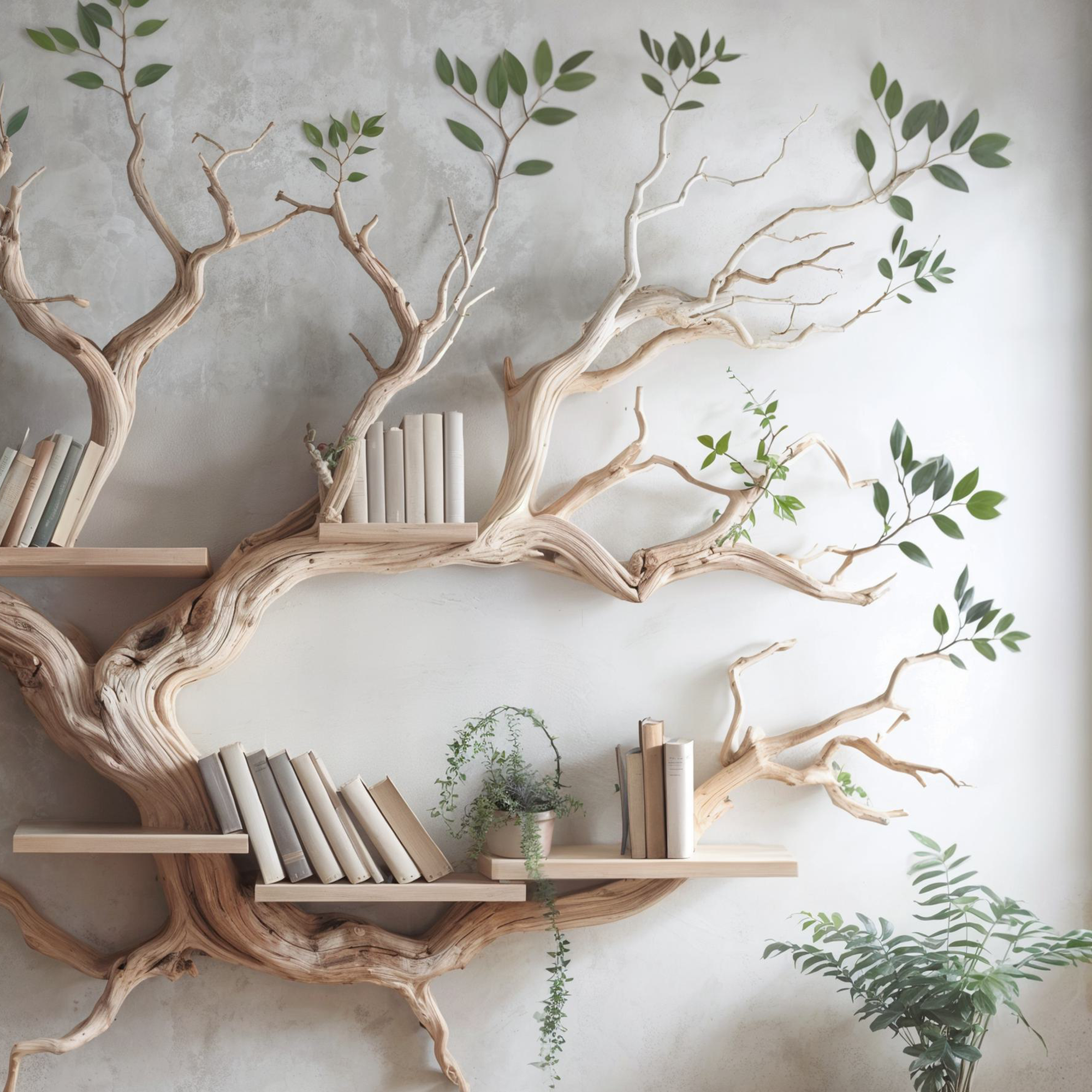 Driftwood Tree Bookshelf Decor Mid Century Bookcase SINLTB083