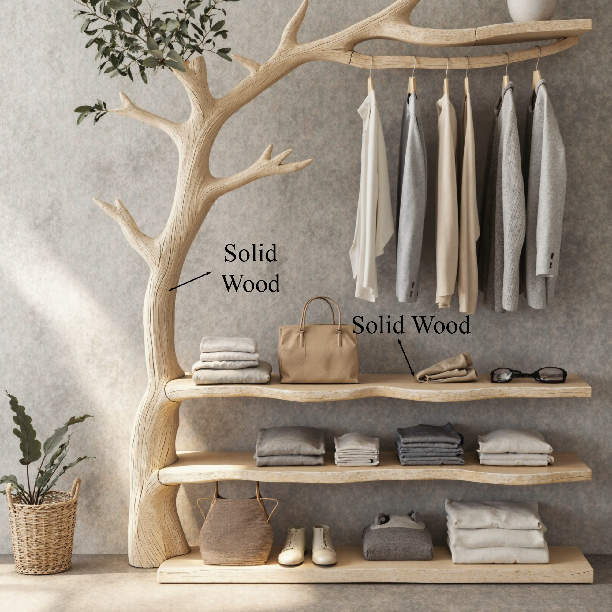 Solid Wood Entryway Coat Rack Driftwood Branch Coat Hanger SINLTB097