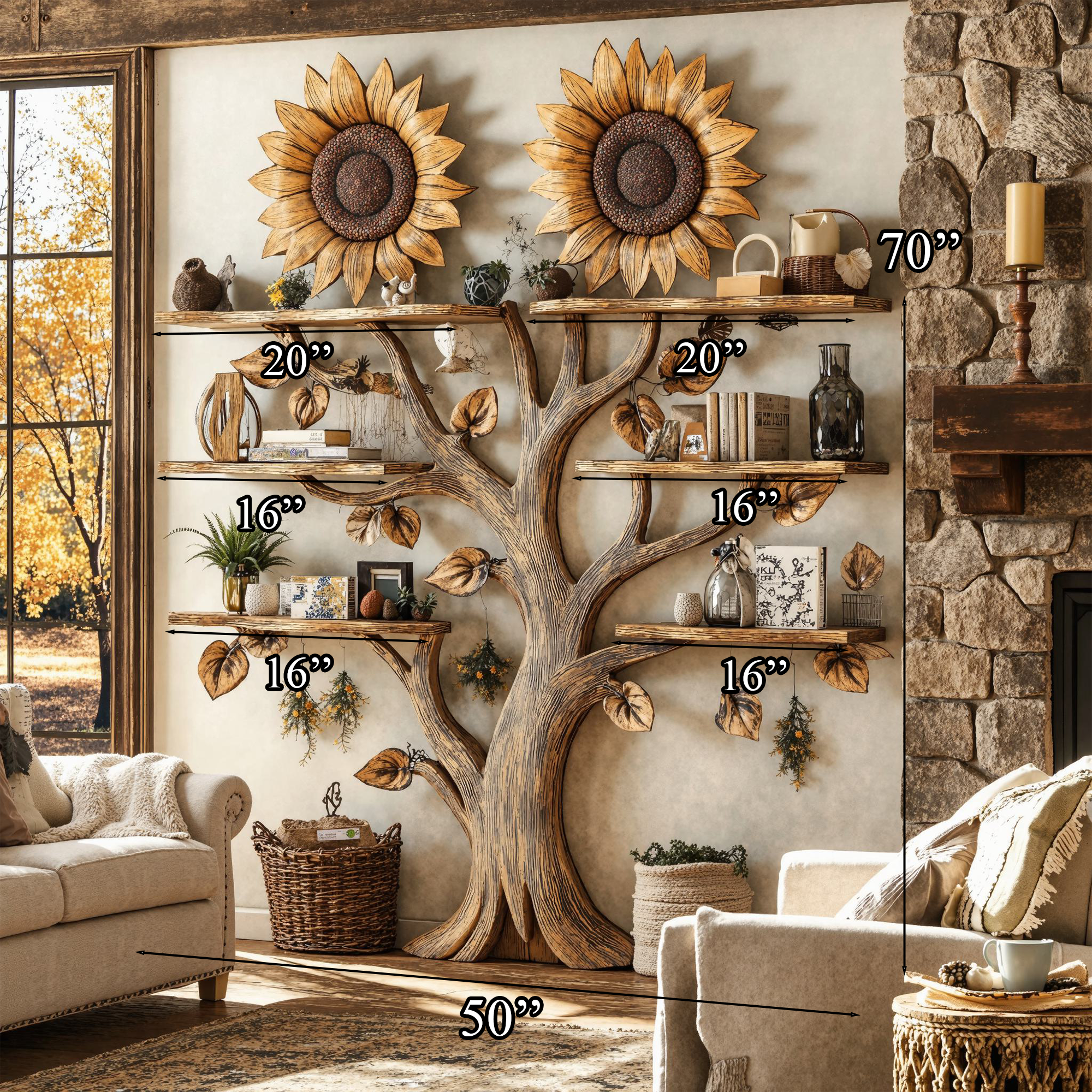 Wall Mount Floating Shelf Wood Tree Bookshelf SINLTB112