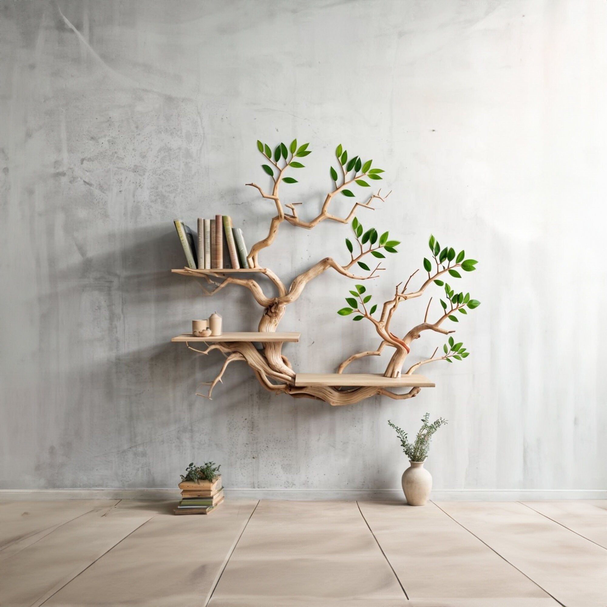 Driftwood Branch Shelves Carving Floating Bookshelf Wall SINLTB074