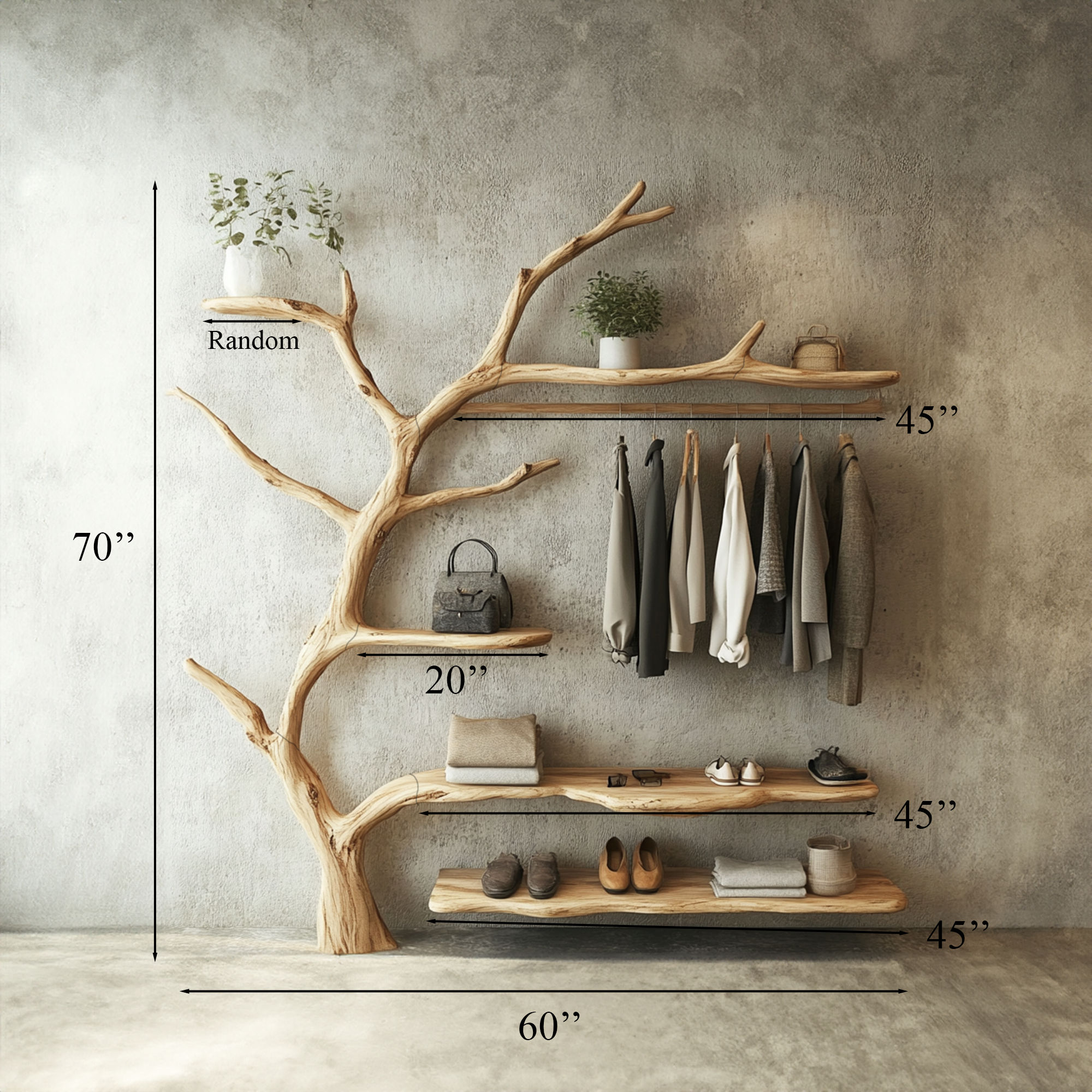 Solid Wood Coat Rack Wall Mount Wooden Shoe Stand Coat Rack SINLTB092