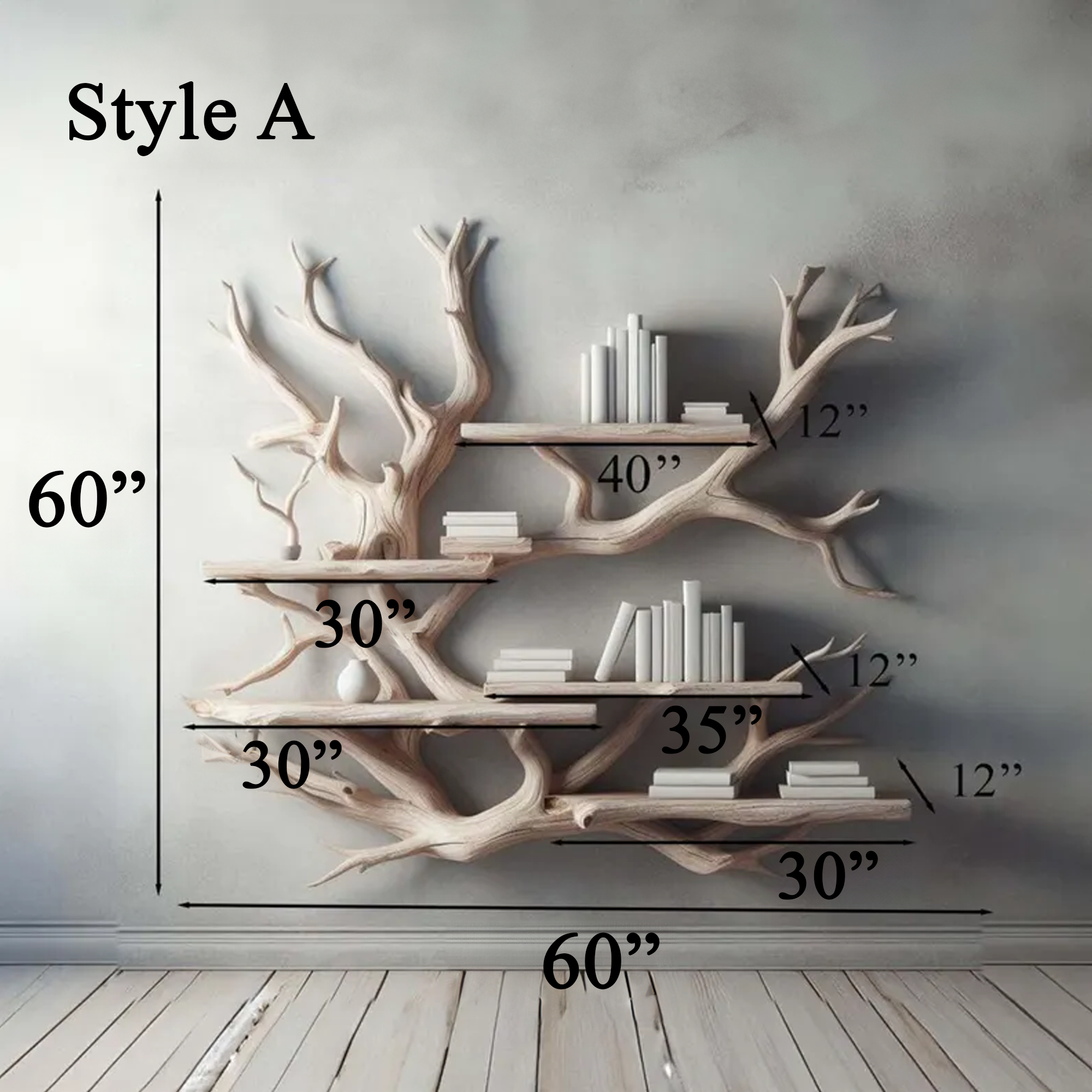 Tree Bookshelf Driftwood Rustic Corner Wall Shelf SINLTBS006