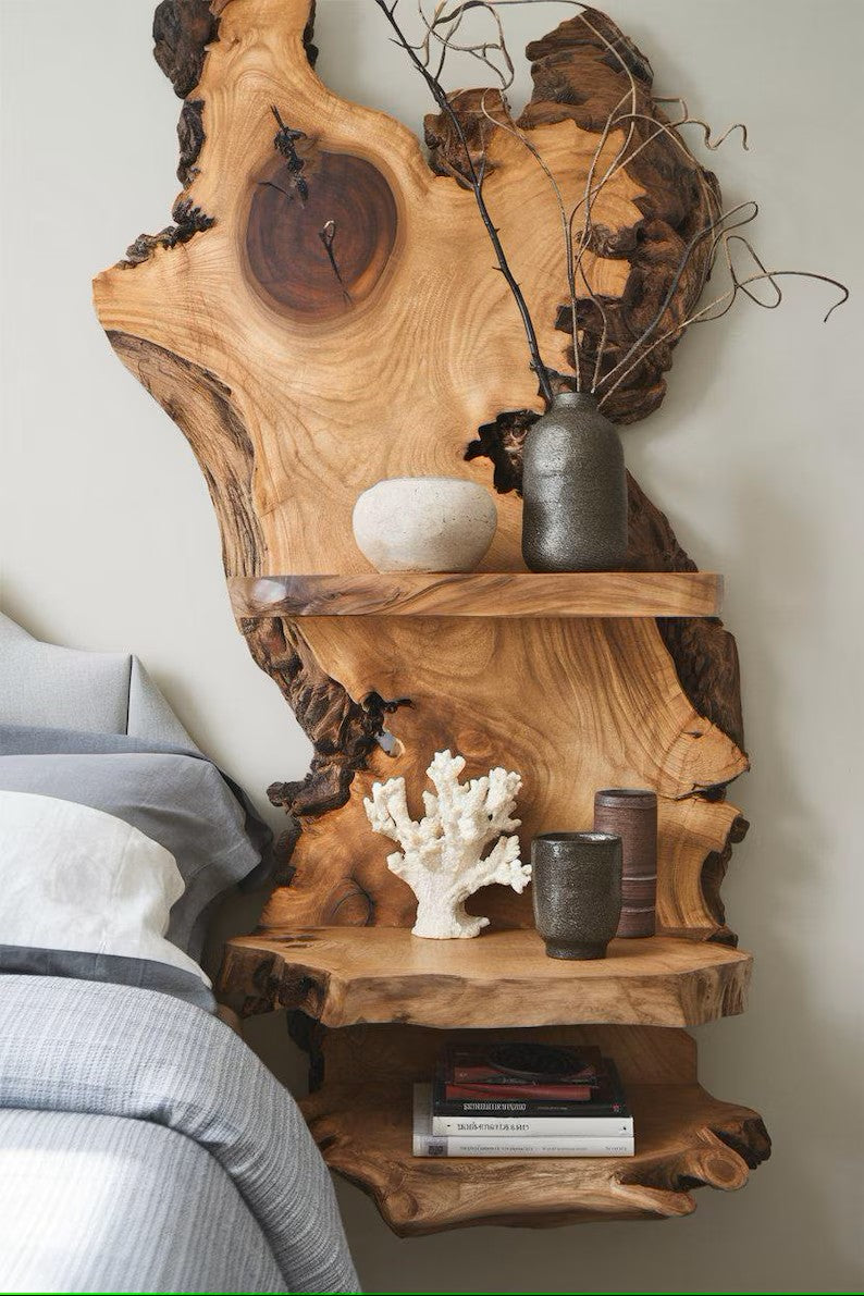 Handcrafted Wooden Wall Mounted Nightstand For Bedroom Storage