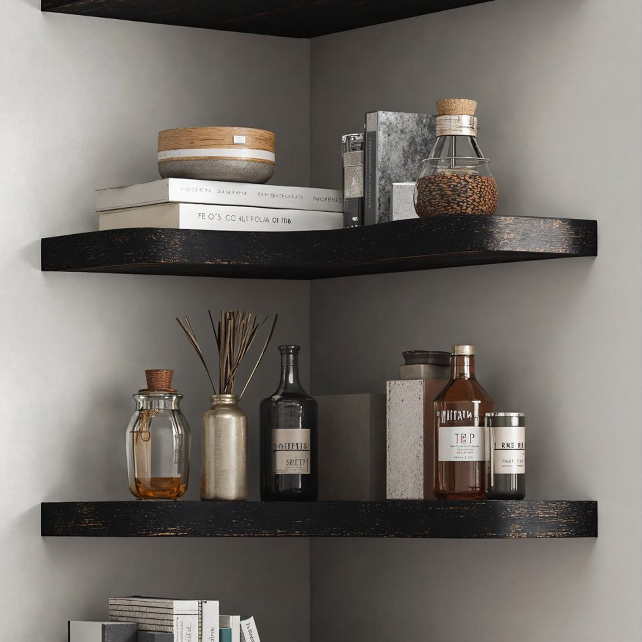 Live Edge Black Corner Shelves Wall Shelves SILDTCN004